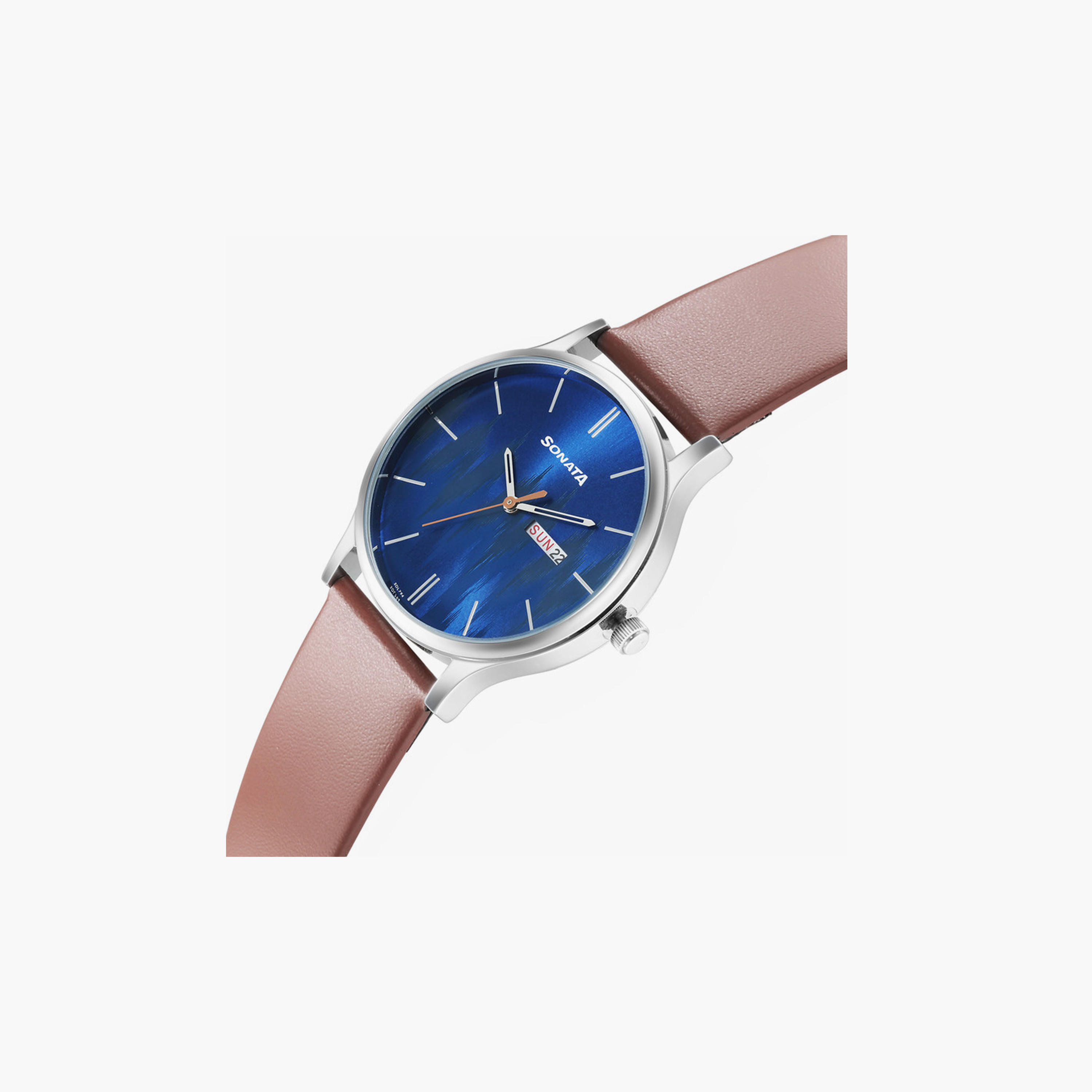 Sonata Men's 42 Brown Analog Leather Strap Watch | 77105SL05-men-watchesandjewellery-watches-image-3