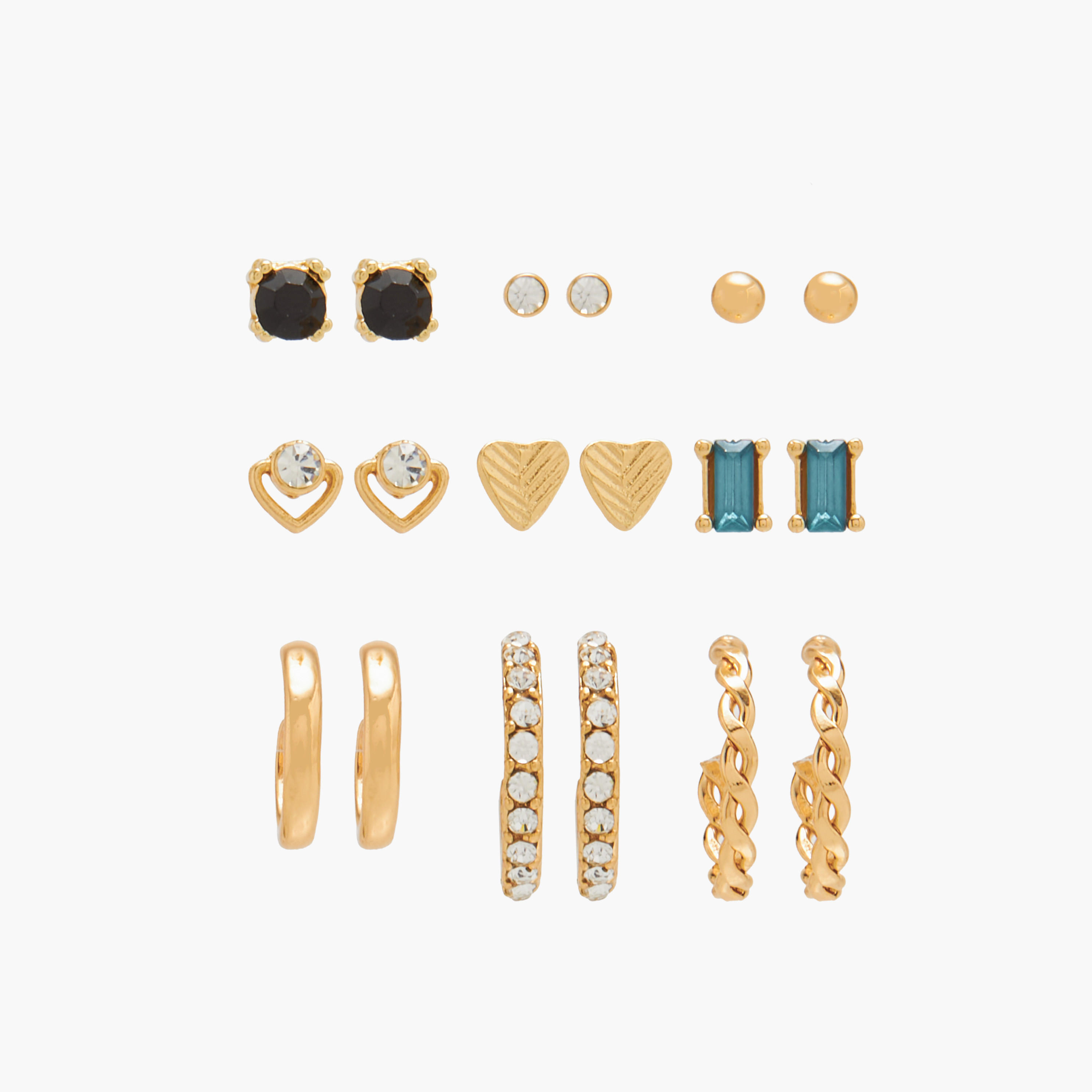 حلقان ميتاليك متنوعة بمكبس إغلاق خلفي - طقم 9 أزواج-women-watchesandjewellery-jewellery-earrings-image-1