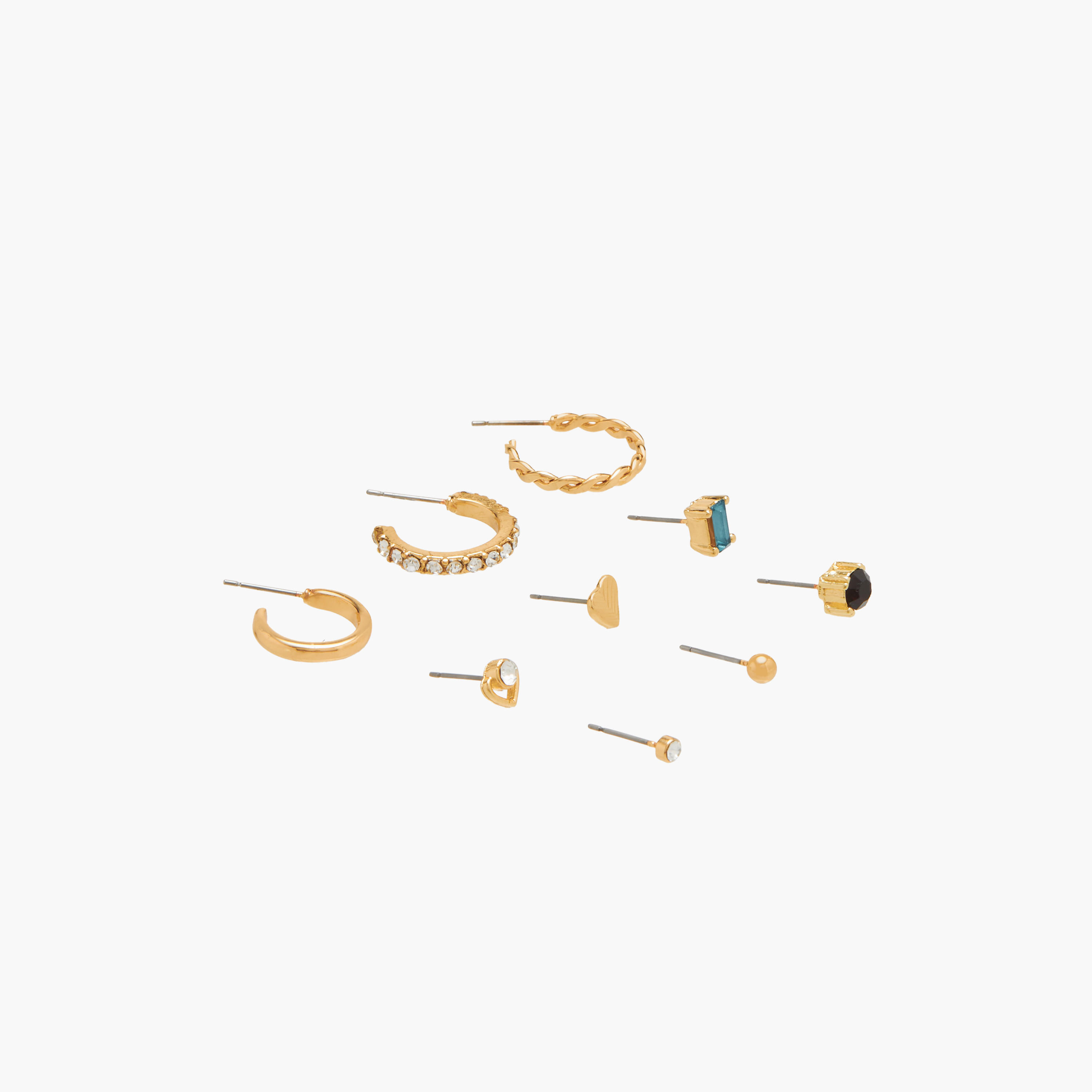 حلقان ميتاليك متنوعة بمكبس إغلاق خلفي - طقم 9 أزواج-women-watchesandjewellery-jewellery-earrings-image-3