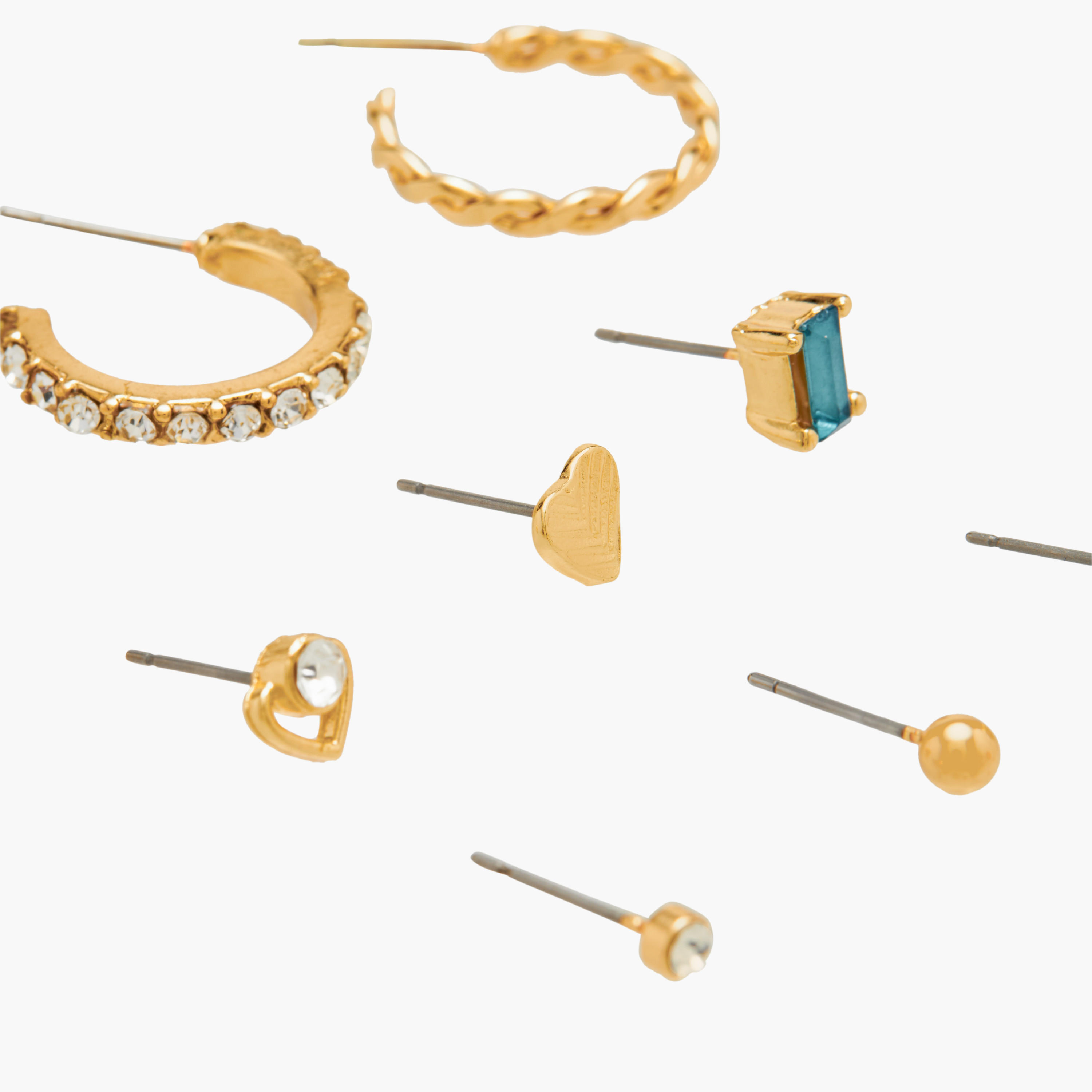 حلقان ميتاليك متنوعة بمكبس إغلاق خلفي - طقم 9 أزواج-women-watchesandjewellery-jewellery-earrings-image-4