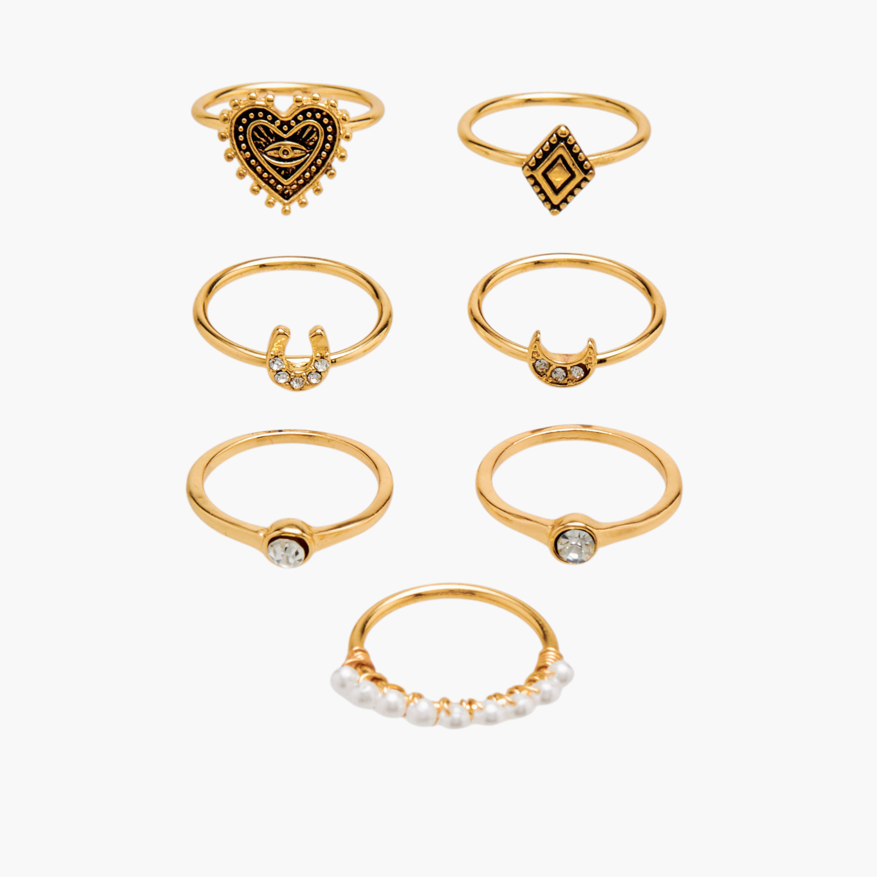 مجموعة خواتم متنوعة 7 قطع - L-XL-women-watchesandjewellery-jewellery-rings-image-1