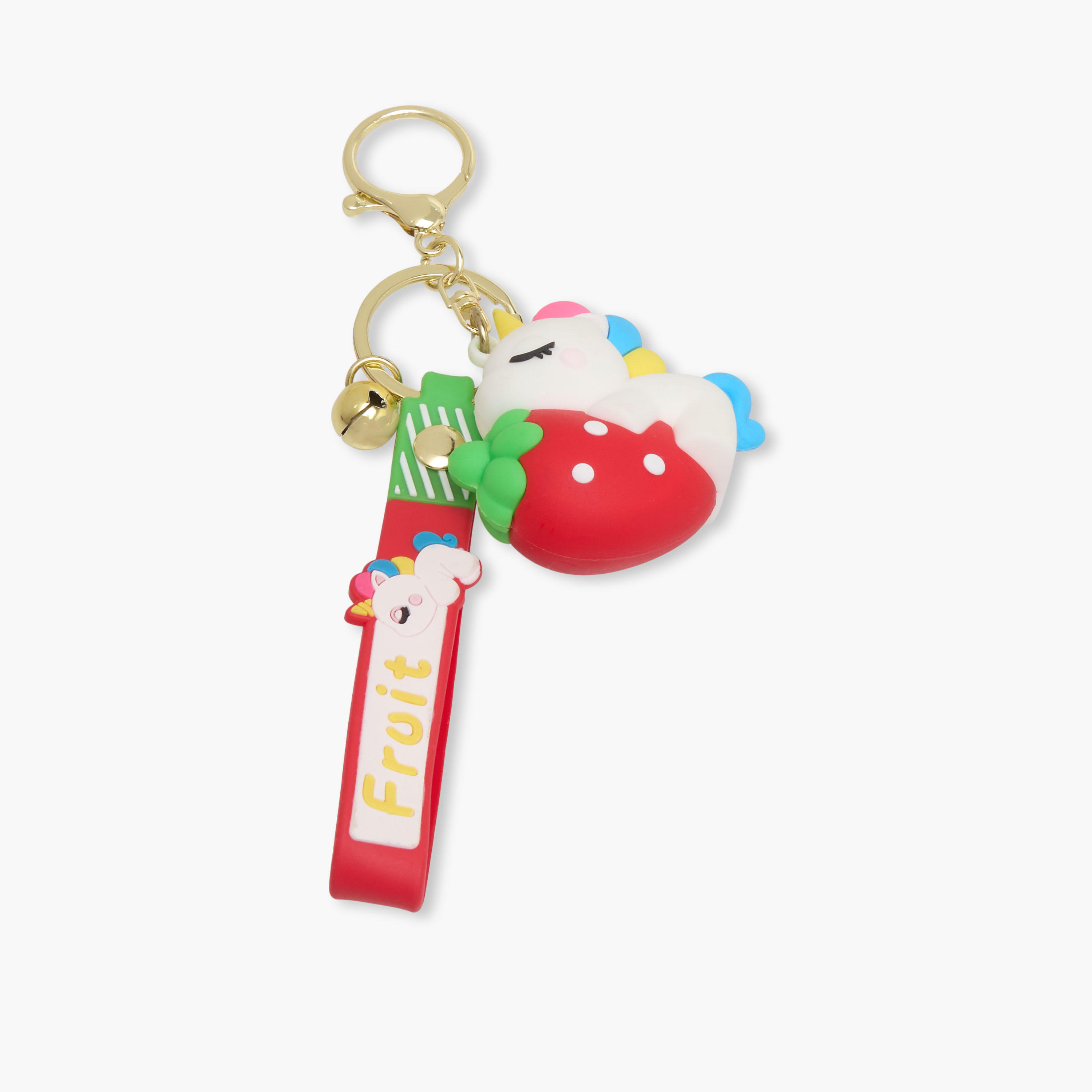 سلسلة مفاتيح بتصميم يونيكورن على فراولة مع حزام وخطاف-girls-accessories-keyringsandbagcharms-image-2