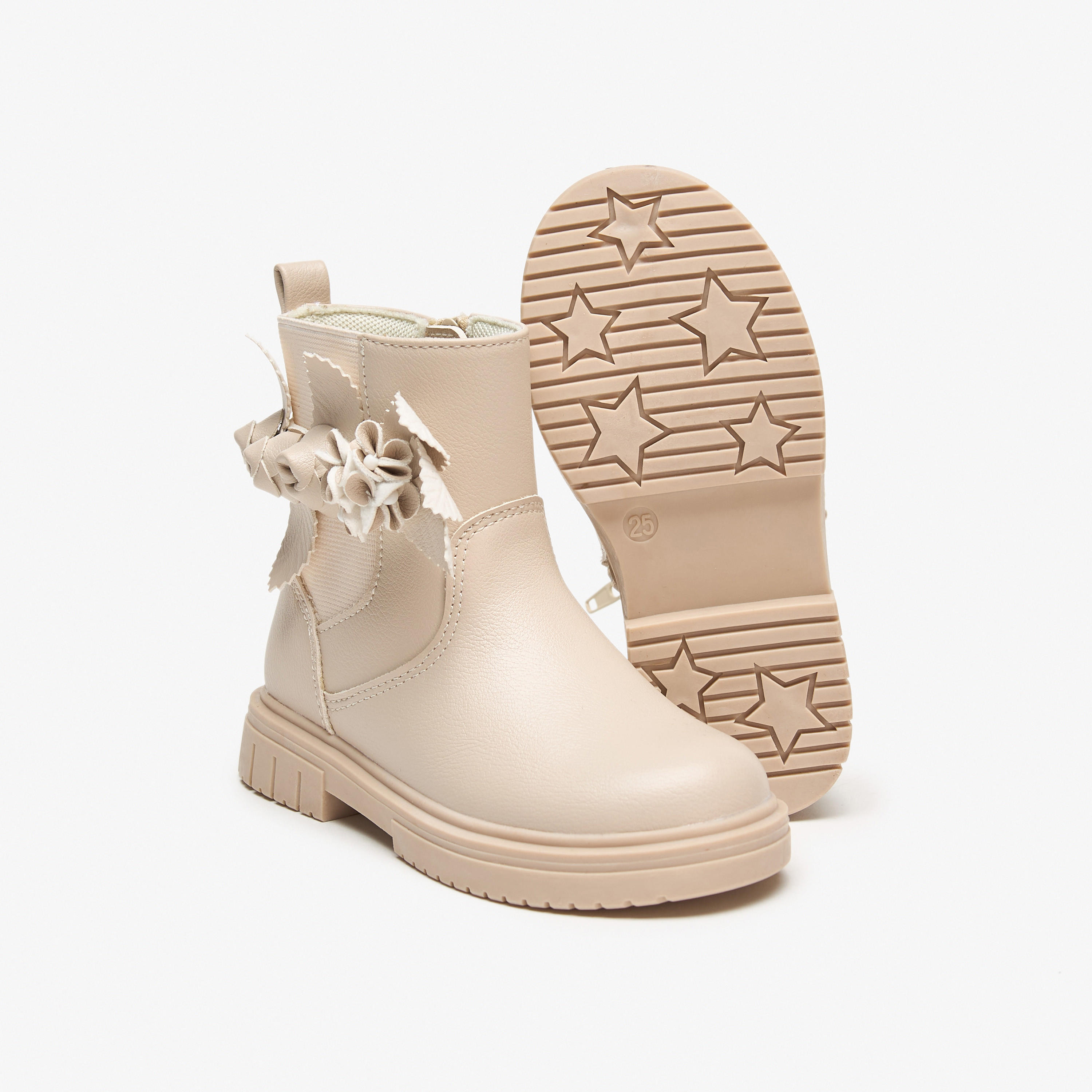 Juniors Flower Applique Ankle Boots with Zip Closure and Pull Tab-girls-shoes-boots-image-4