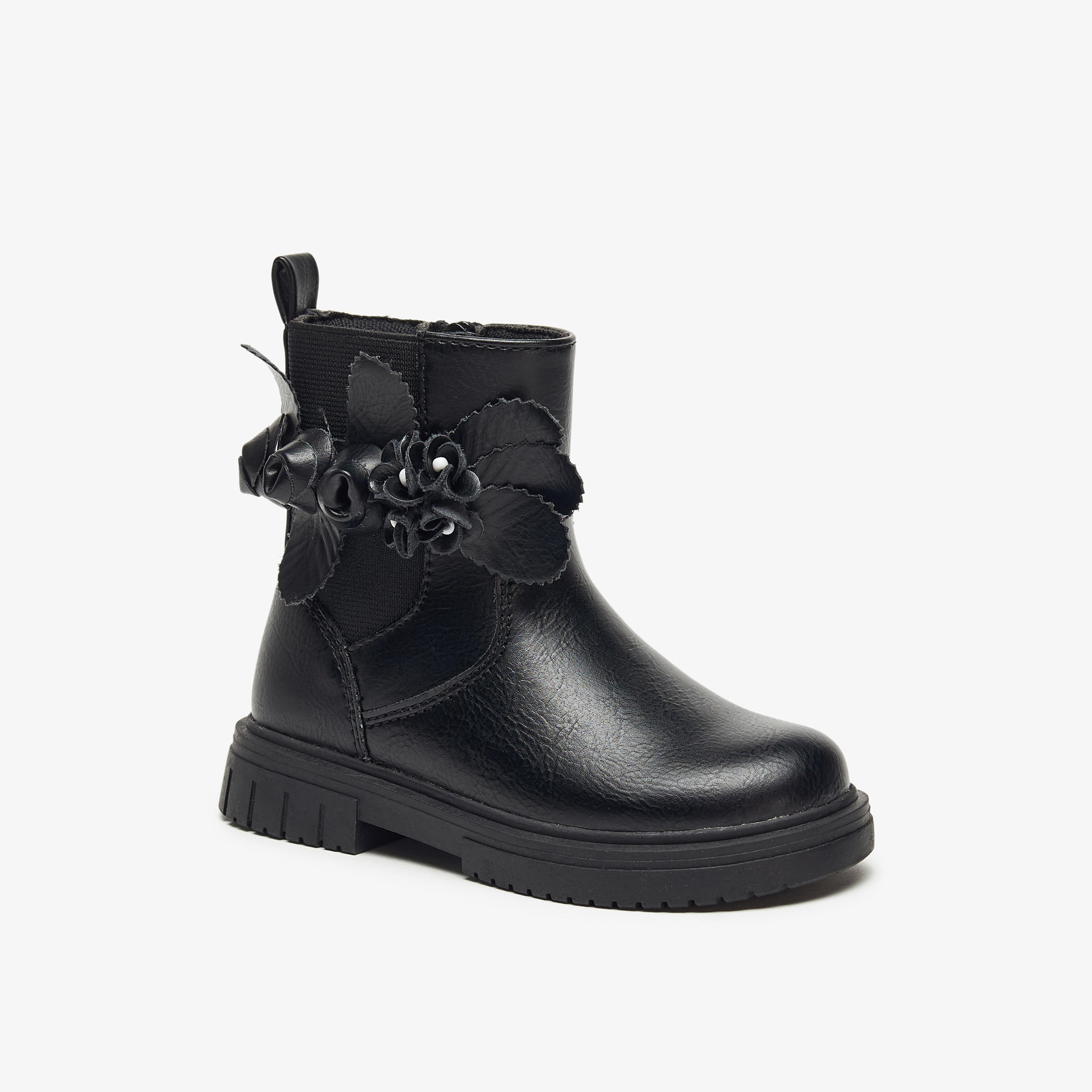Juniors Flower Applique Ankle Boots with Zip Closure and Pull Tab-girls-shoes-boots-image-6