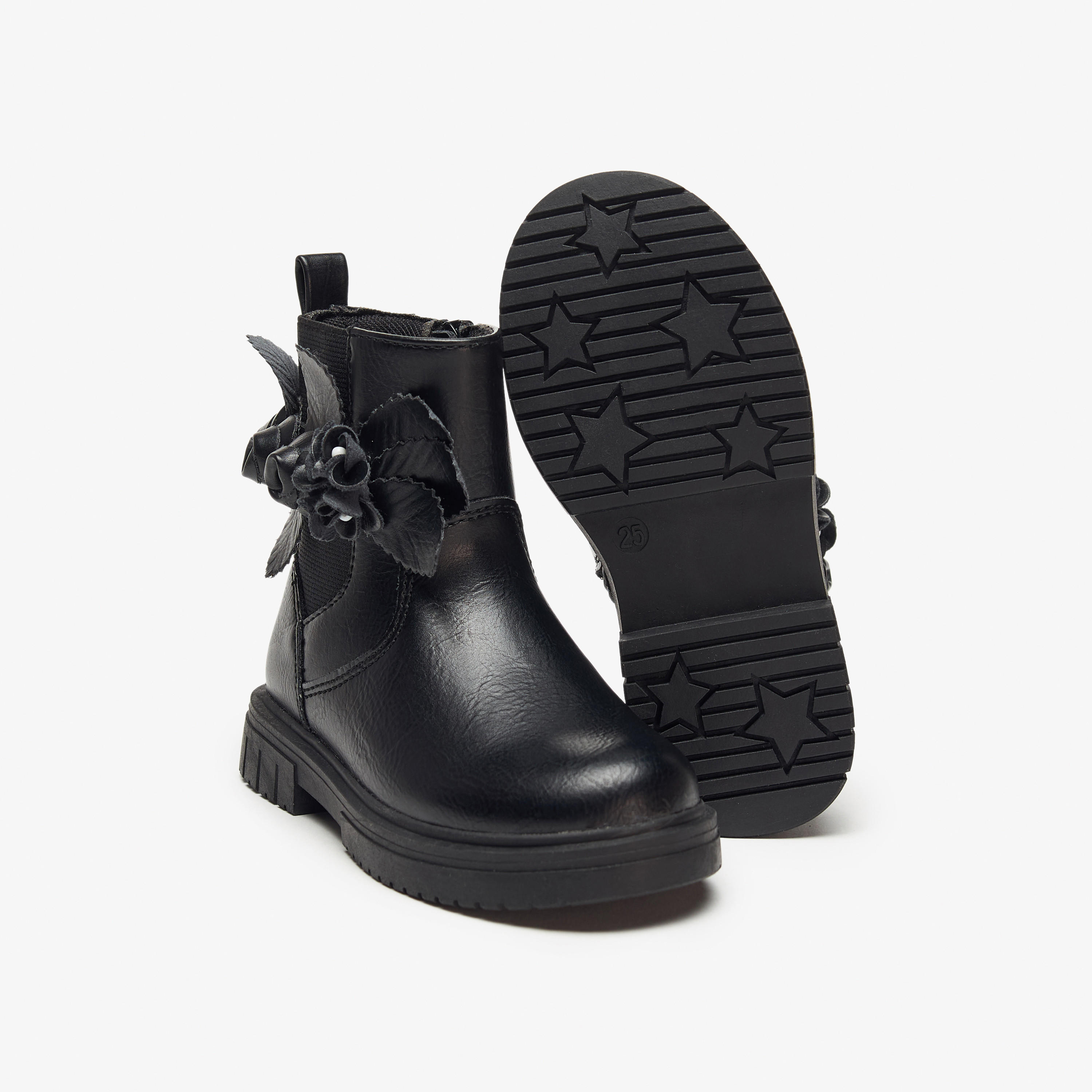 Juniors Flower Applique Ankle Boots with Zip Closure and Pull Tab-girls-shoes-boots-image-9