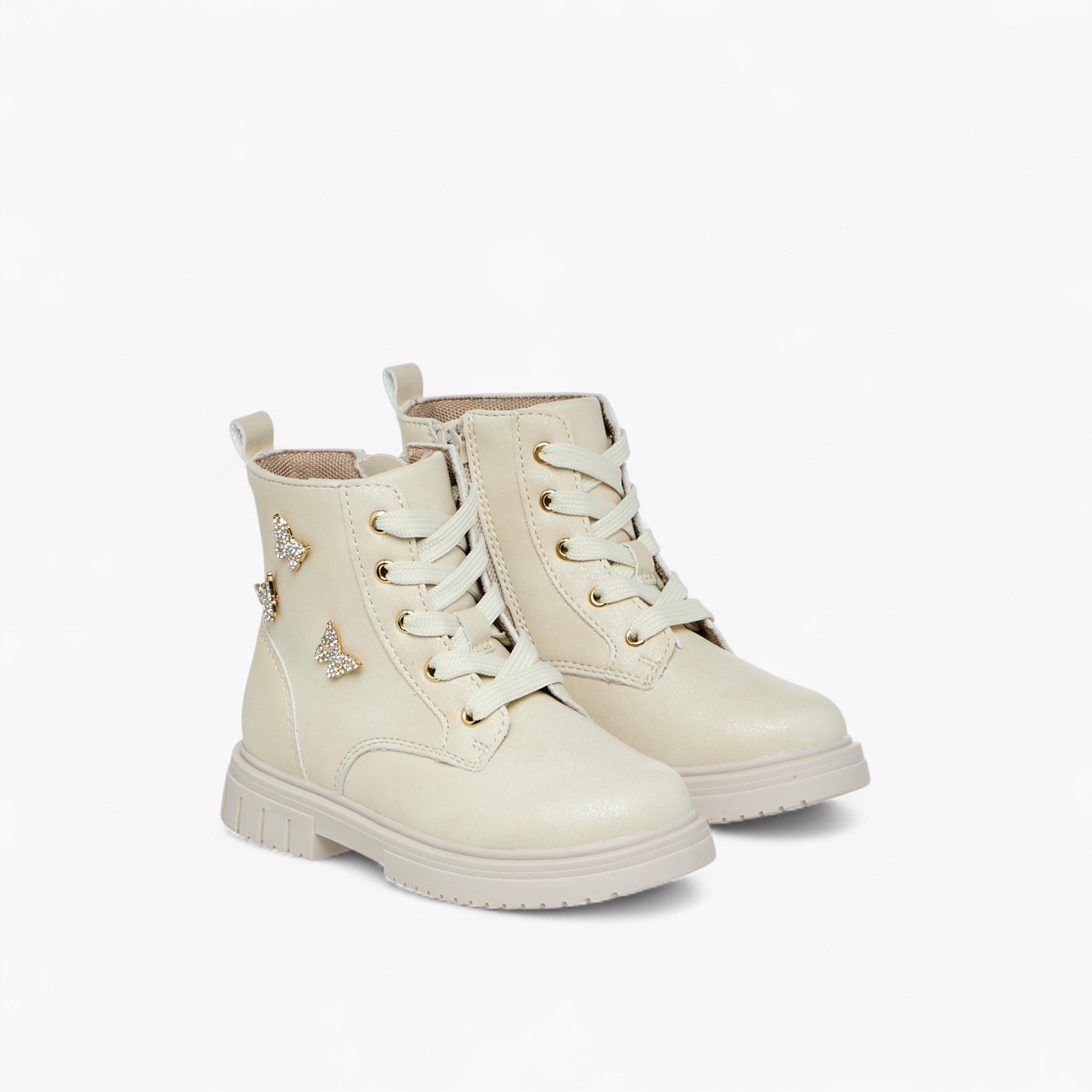 Juniors Butterfly Embellished High Cut Boots with Zip Closure-girls-shoes-boots-image-1