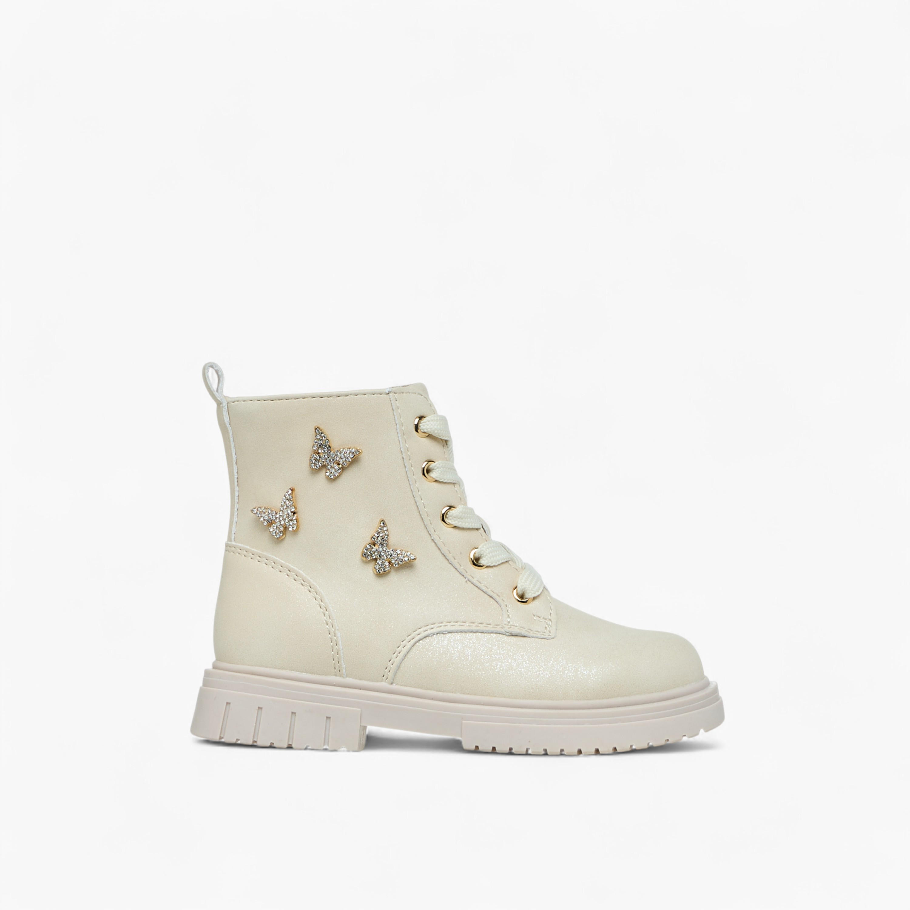 Juniors Butterfly Embellished High Cut Boots with Zip Closure-girls-shoes-boots-image-3