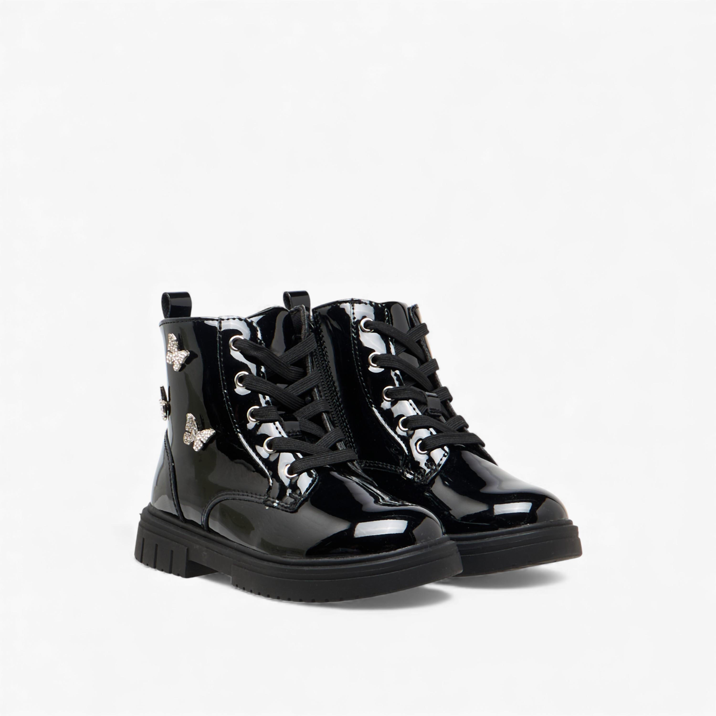Juniors Butterfly Embellished High Cut Boots with Zip Closure-girls-shoes-boots-image-1