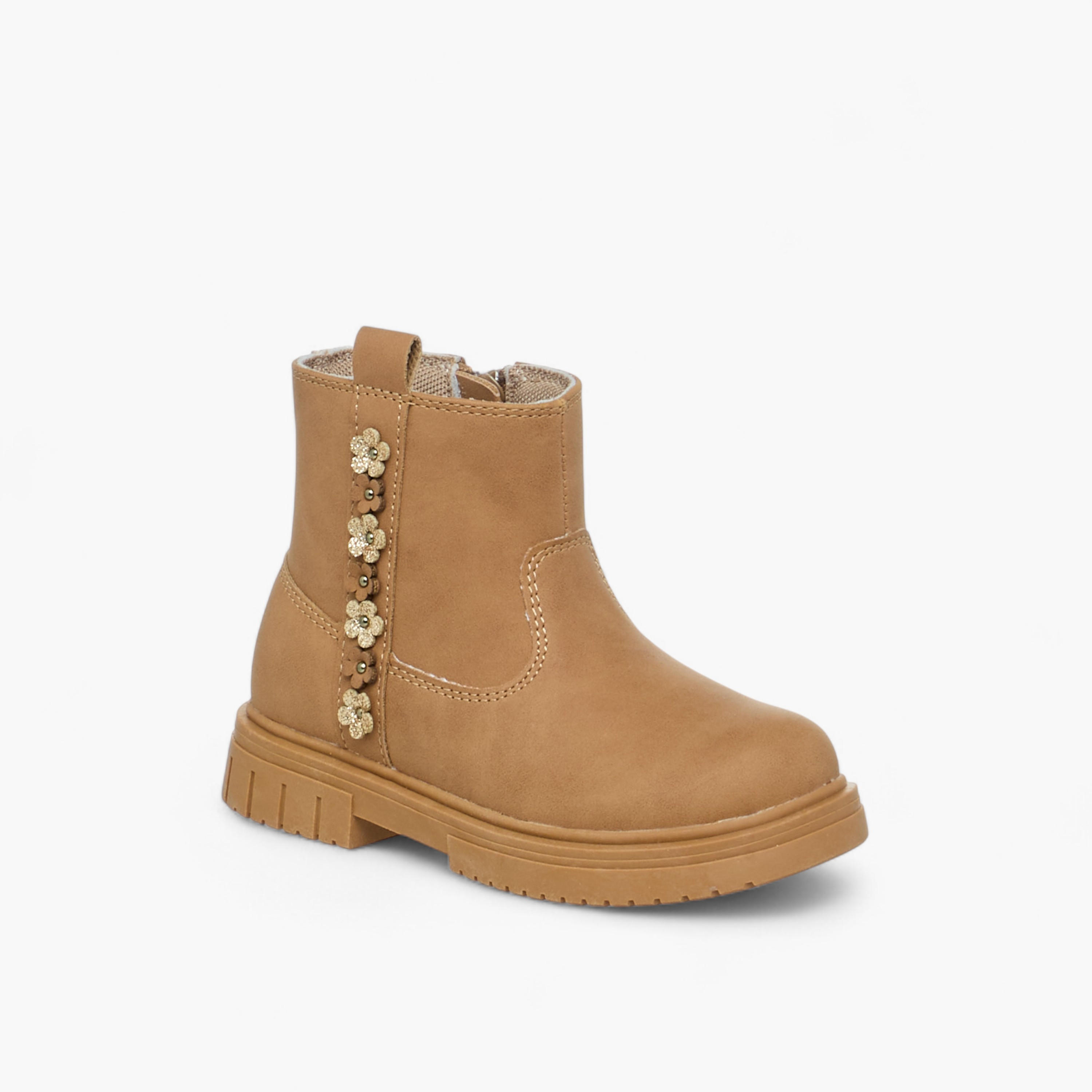 Juniors Floral Accent Ankle Boots with Zip Closure-girls-shoes-boots-image-2