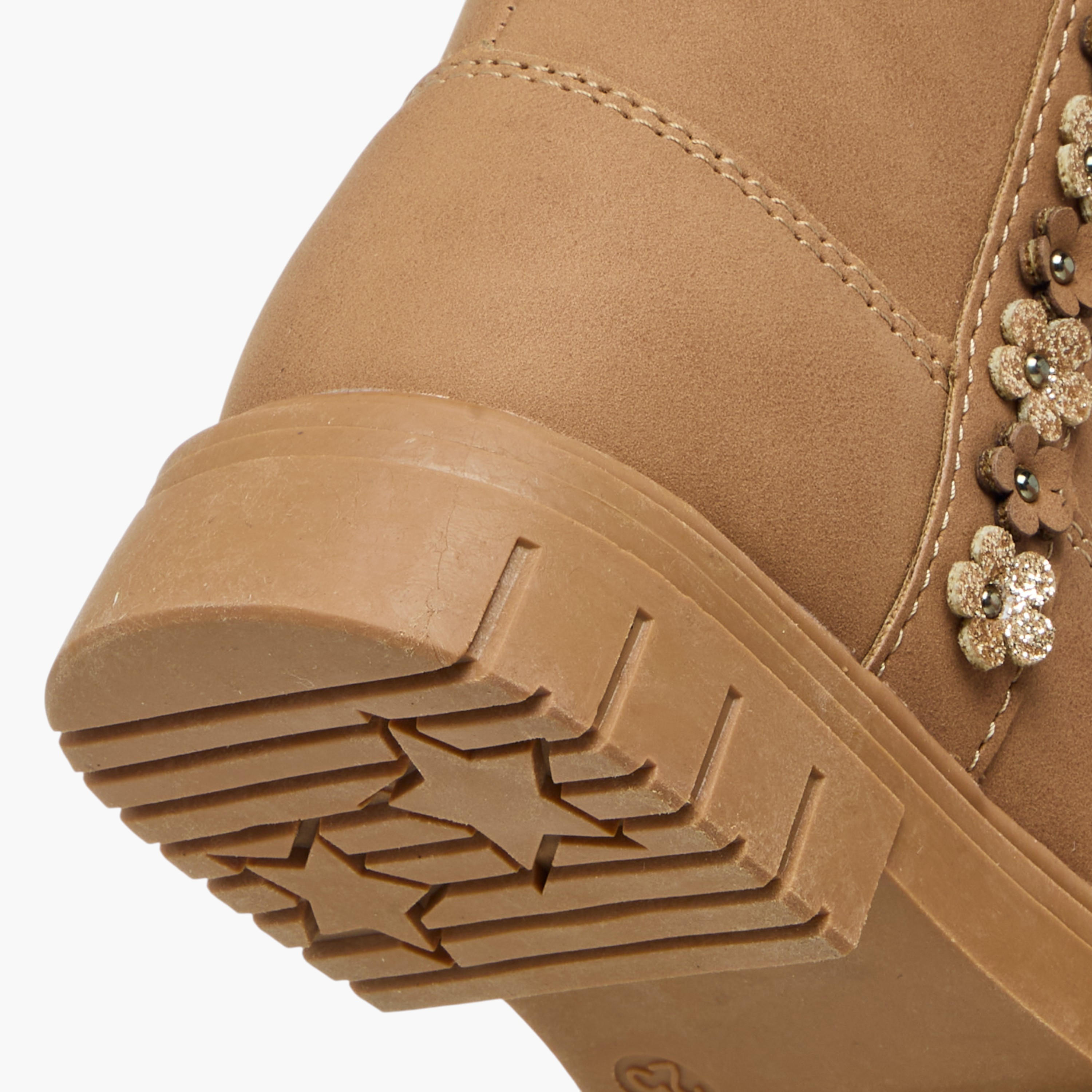 Juniors Floral Accent Ankle Boots with Zip Closure-girls-shoes-boots-image-5