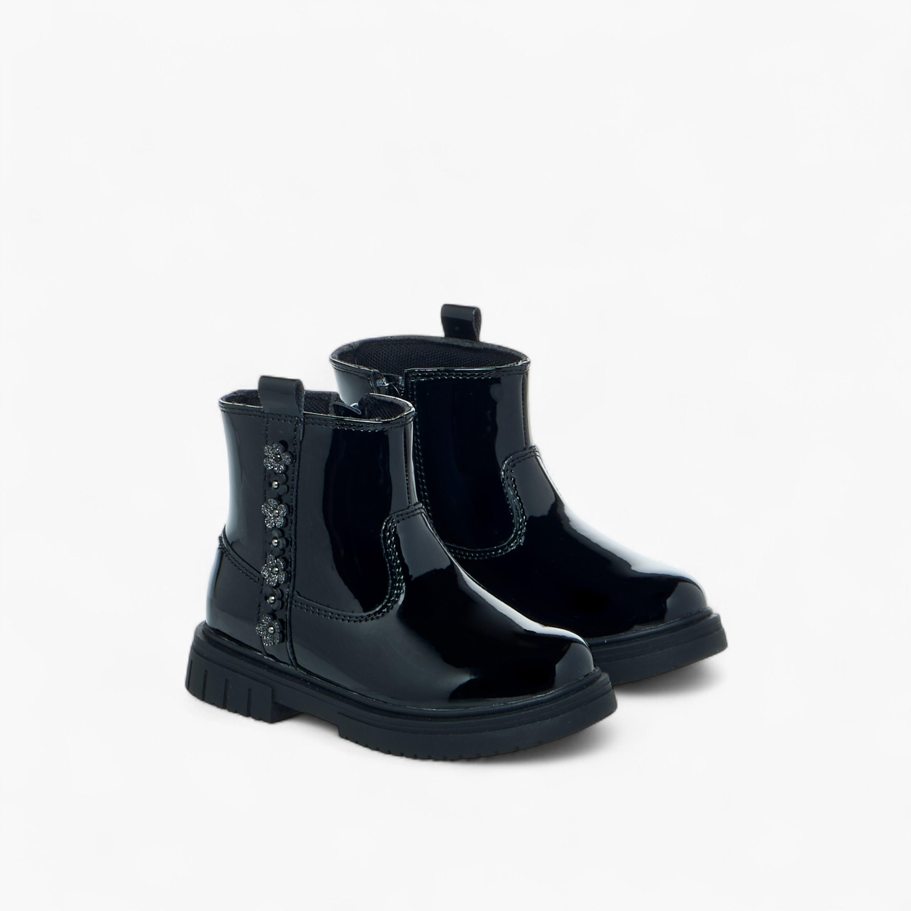Juniors Floral Accent Ankle Boots with Zip Closure-girls-shoes-boots-image-1