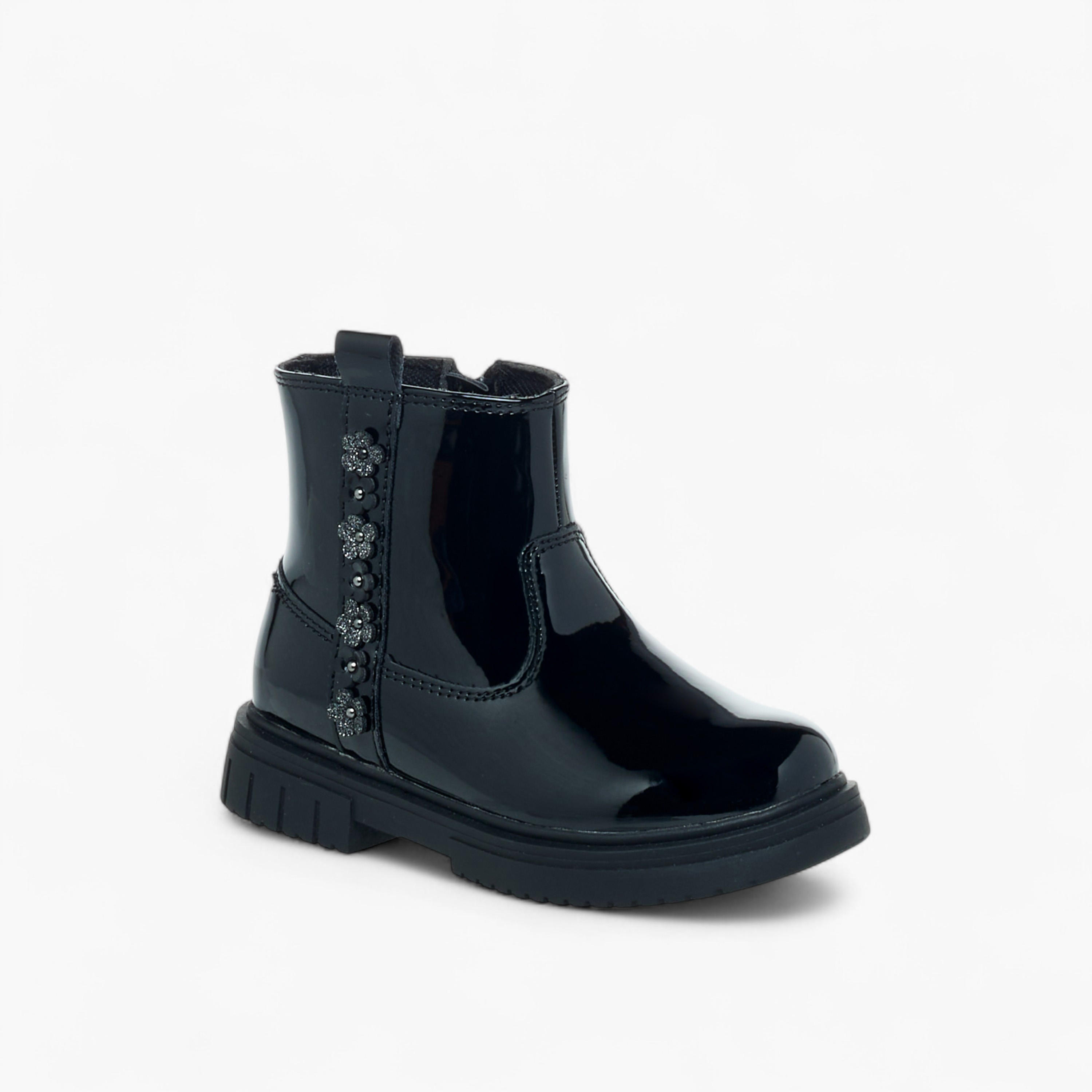 Juniors Floral Accent Ankle Boots with Zip Closure-girls-shoes-boots-image-2