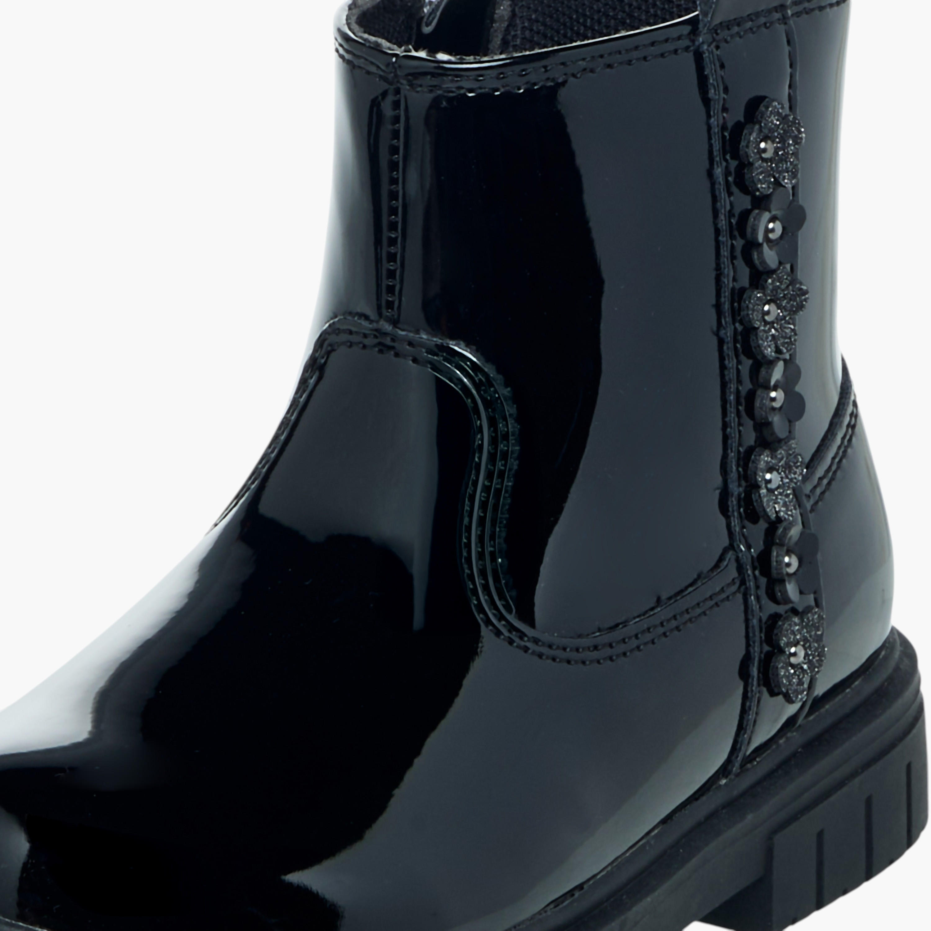 Juniors Floral Accent Ankle Boots with Zip Closure-girls-shoes-boots-image-4