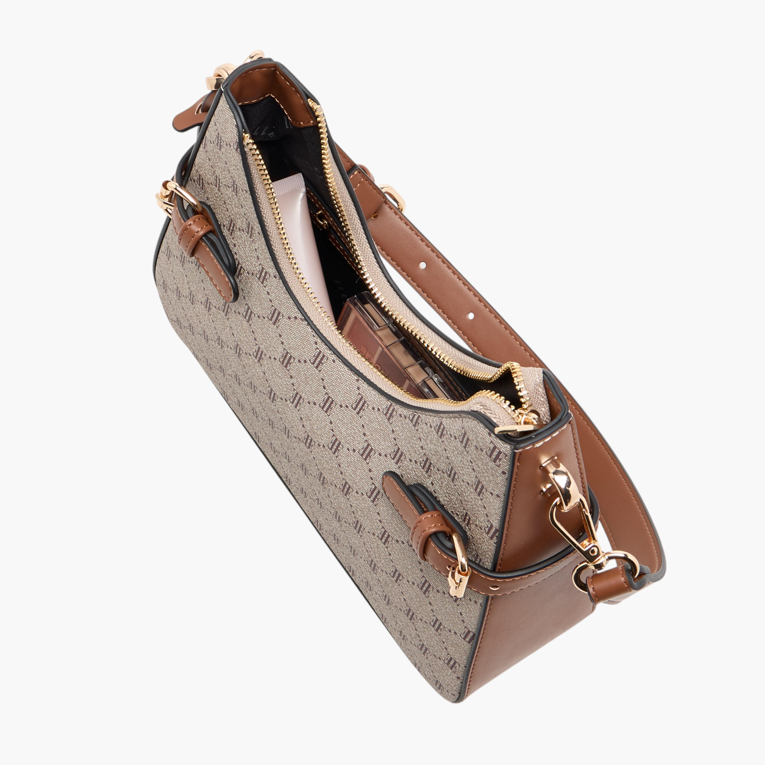 شنطة كتف بحزام قابل للفصل وسحاب إغلاق وطبعات مونوجرام من إيل-women-bagsandwallets-handbags-image-7