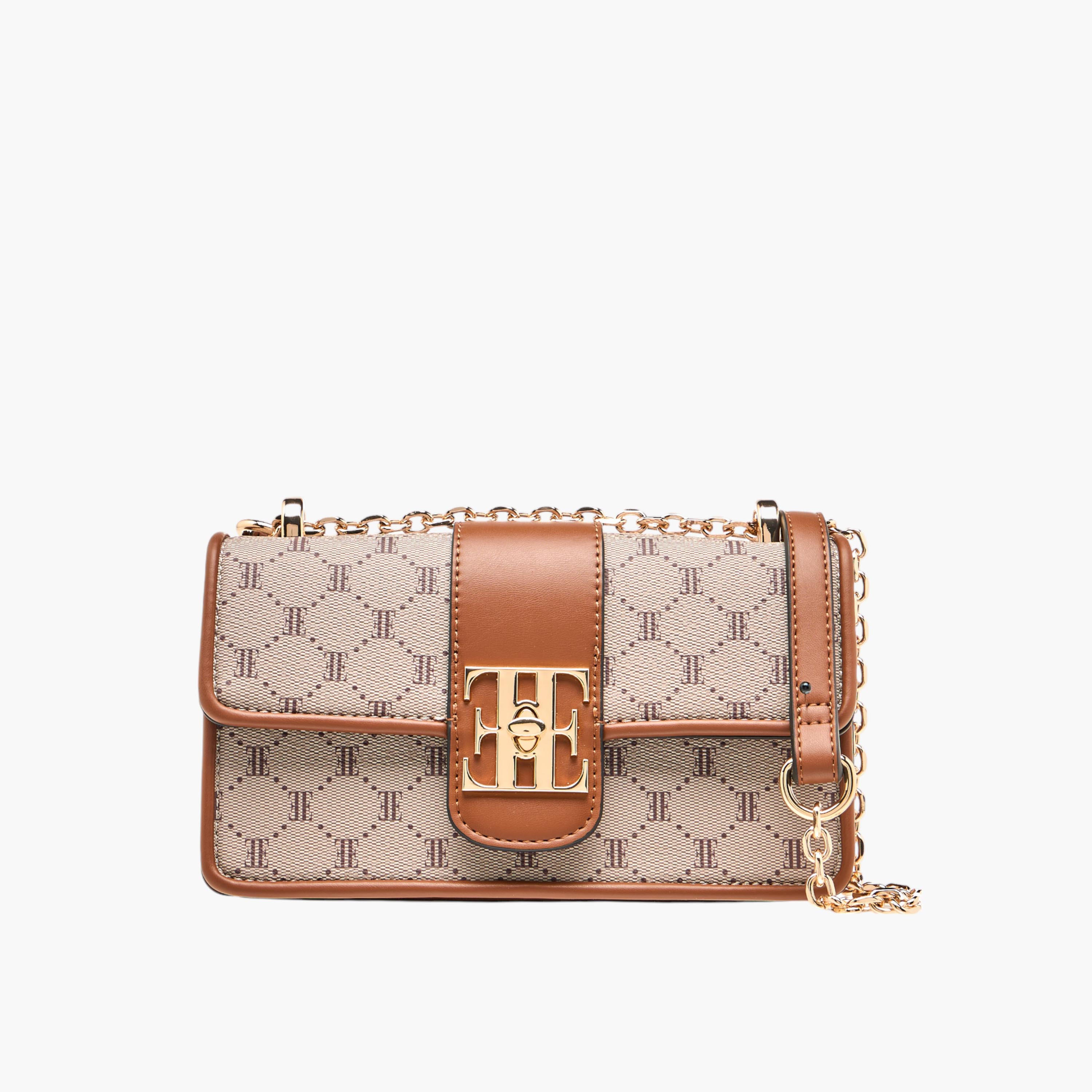 شنطة كروس بودي بطبعات مونوجرام مع حزام سلسلة وطية إغلاق من إيل-women-bagsandwallets-handbags-image-1