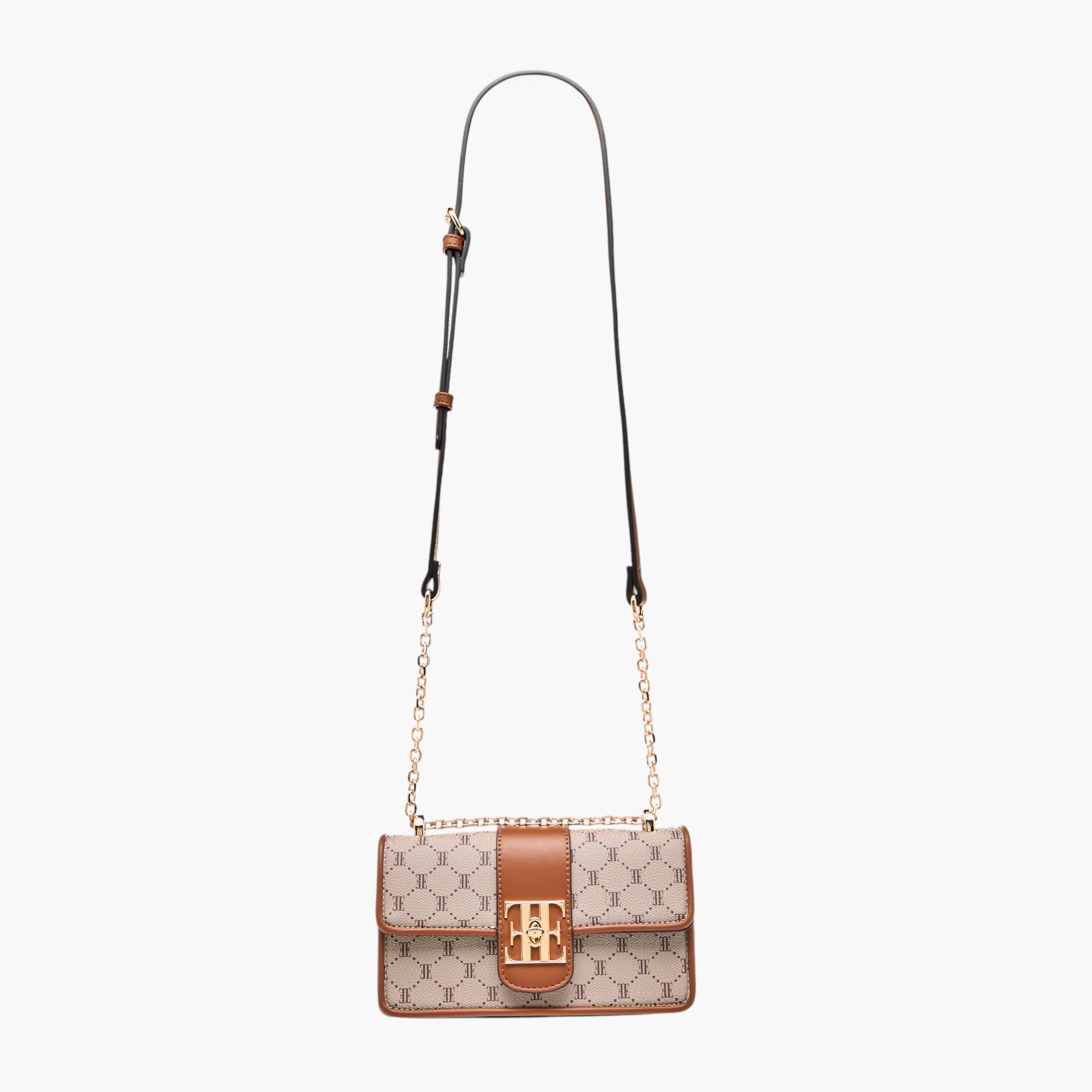 شنطة كروس بودي بطبعات مونوجرام مع حزام سلسلة وطية إغلاق من إيل-women-bagsandwallets-handbags-image-2