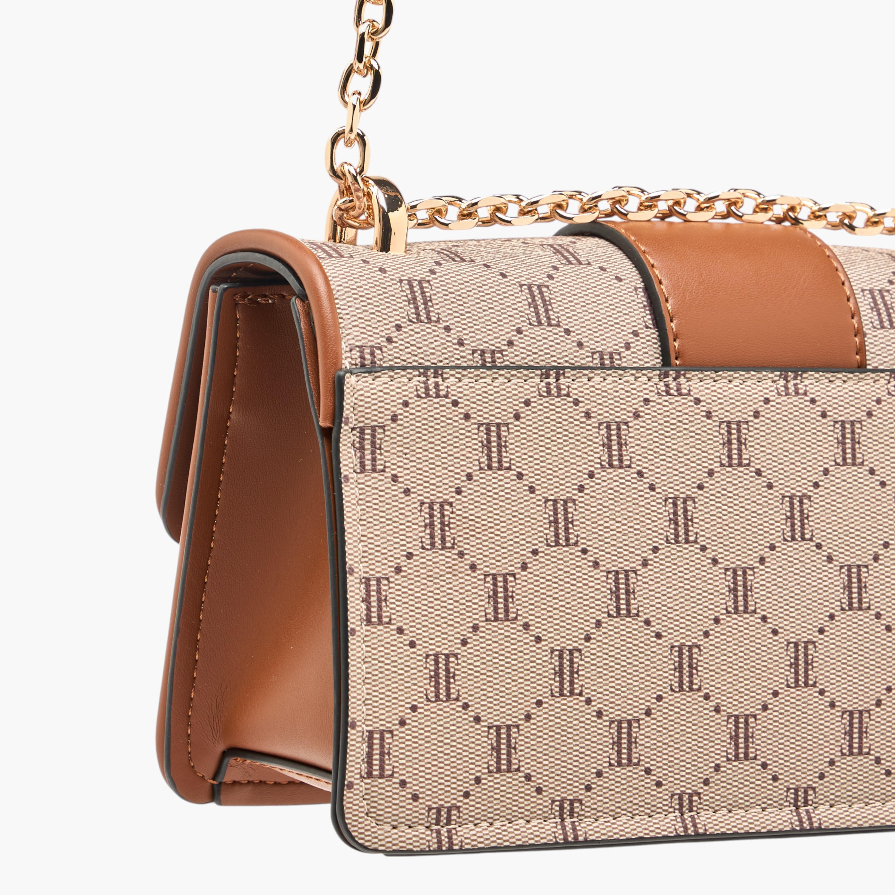 شنطة كروس بودي بطبعات مونوجرام مع حزام سلسلة وطية إغلاق من إيل-women-bagsandwallets-handbags-image-5
