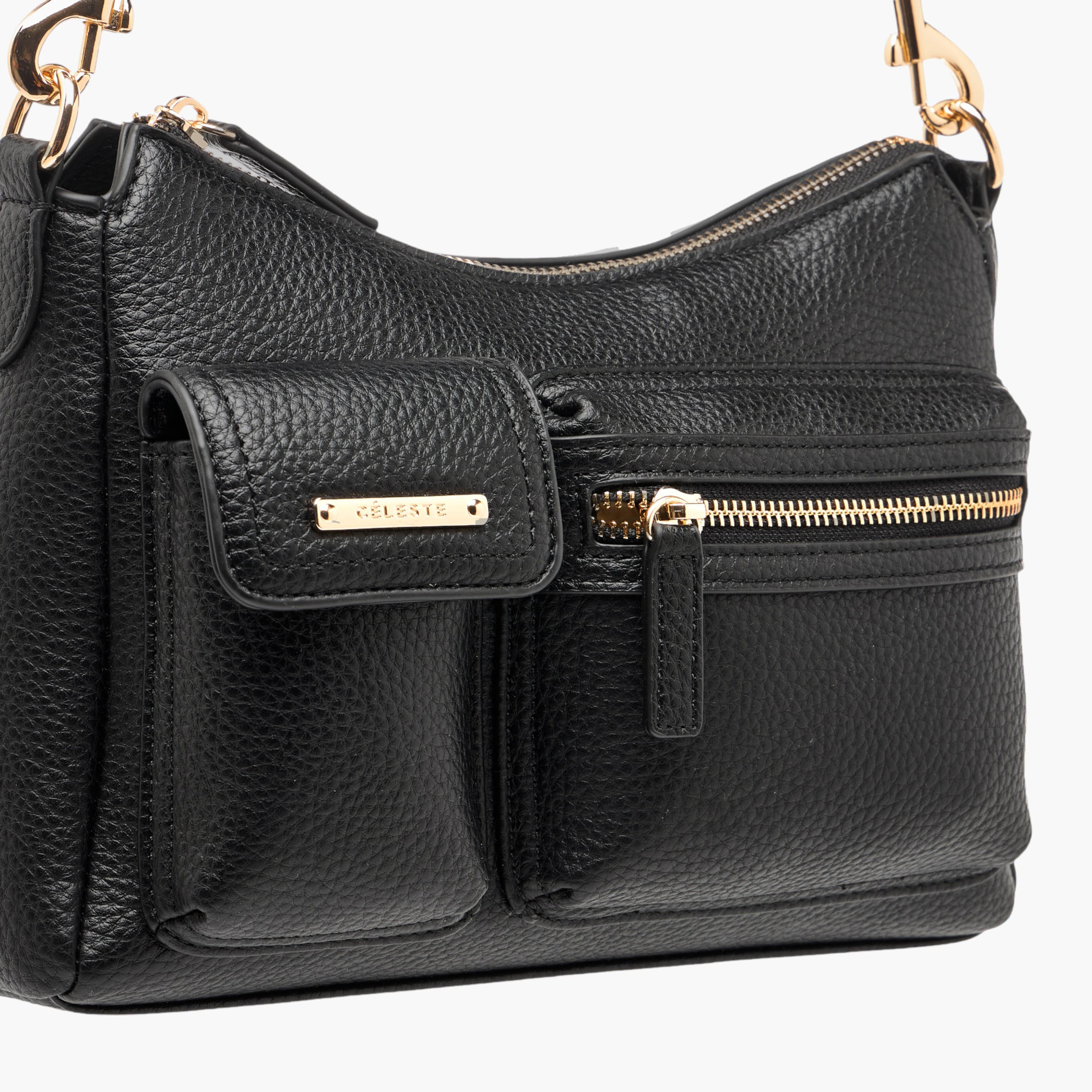 شنطة كتف بارزة الملمس بحزام قابل للفصل وسحاب إغلاق من سيليست-women-bagsandwallets-handbags-image-4