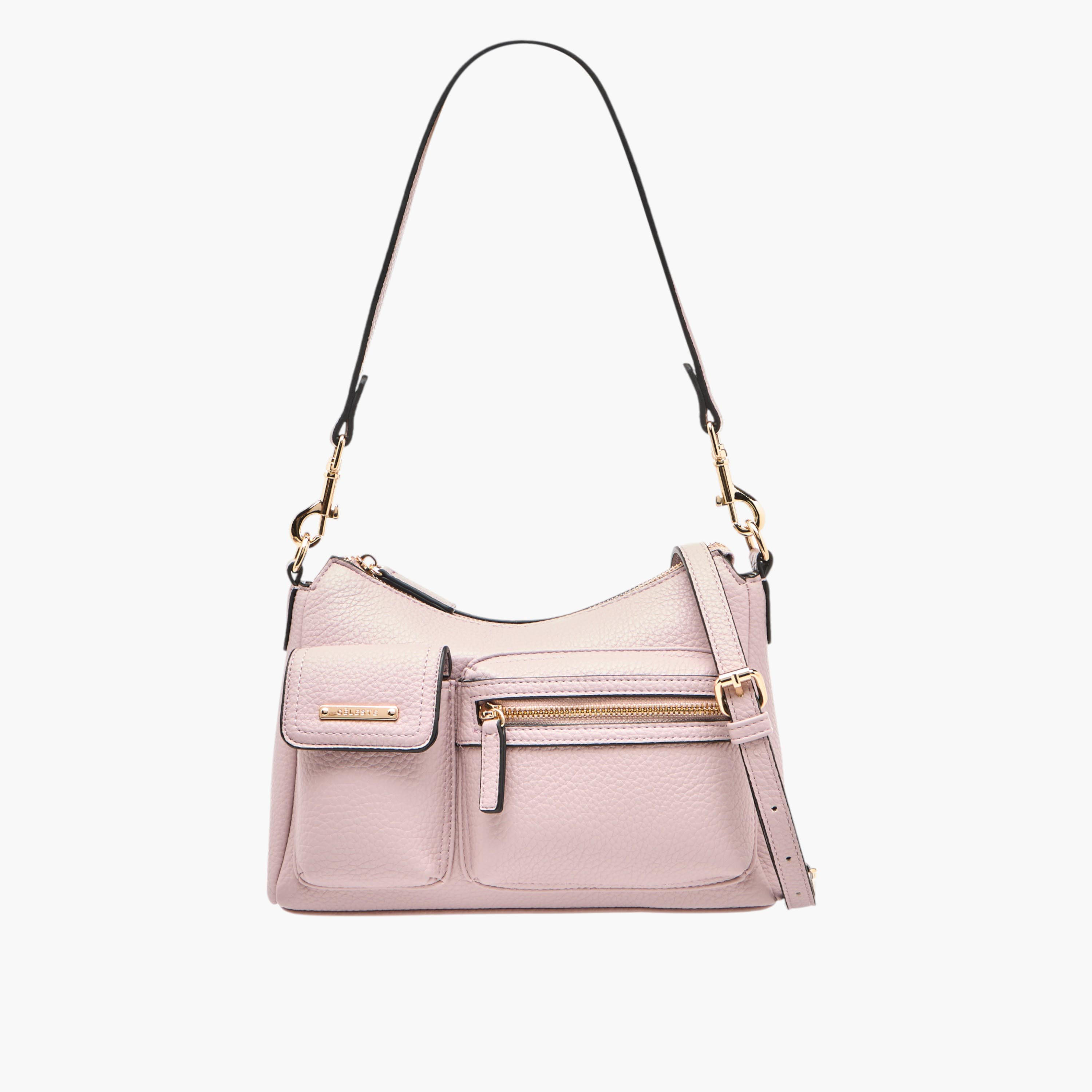 Celeste Textured Shoulder Bag with Detachable Strap and Zip Closure-women-bagsandwallets-handbags-image-1