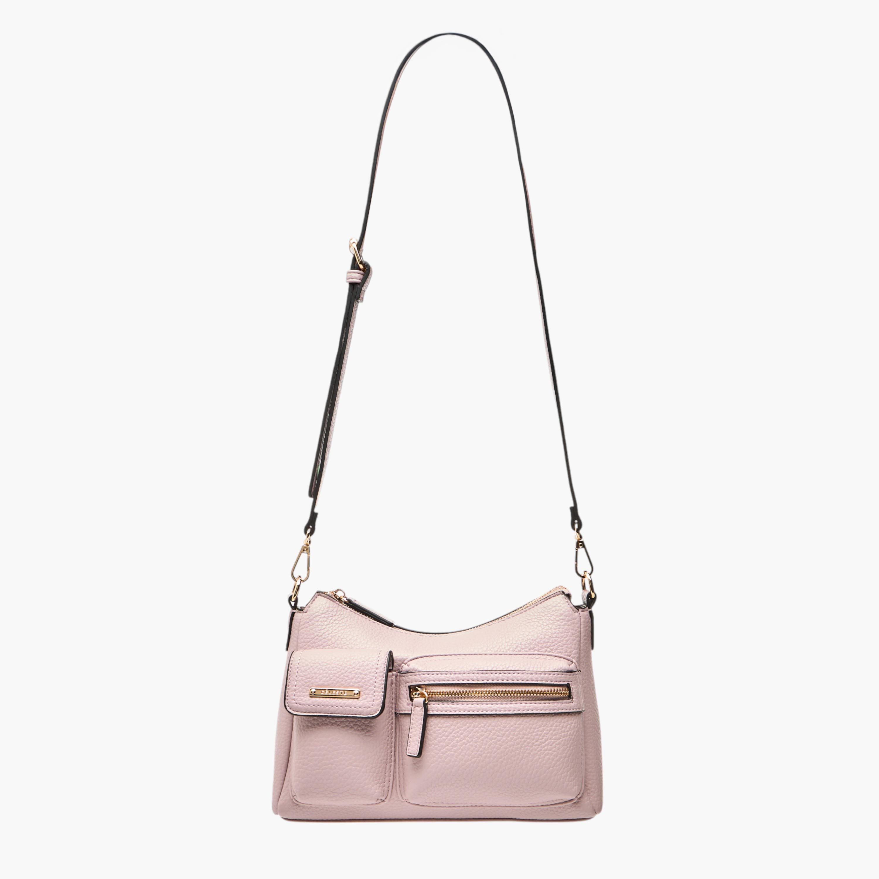 Celeste Textured Shoulder Bag with Detachable Strap and Zip Closure-women-bagsandwallets-handbags-image-2