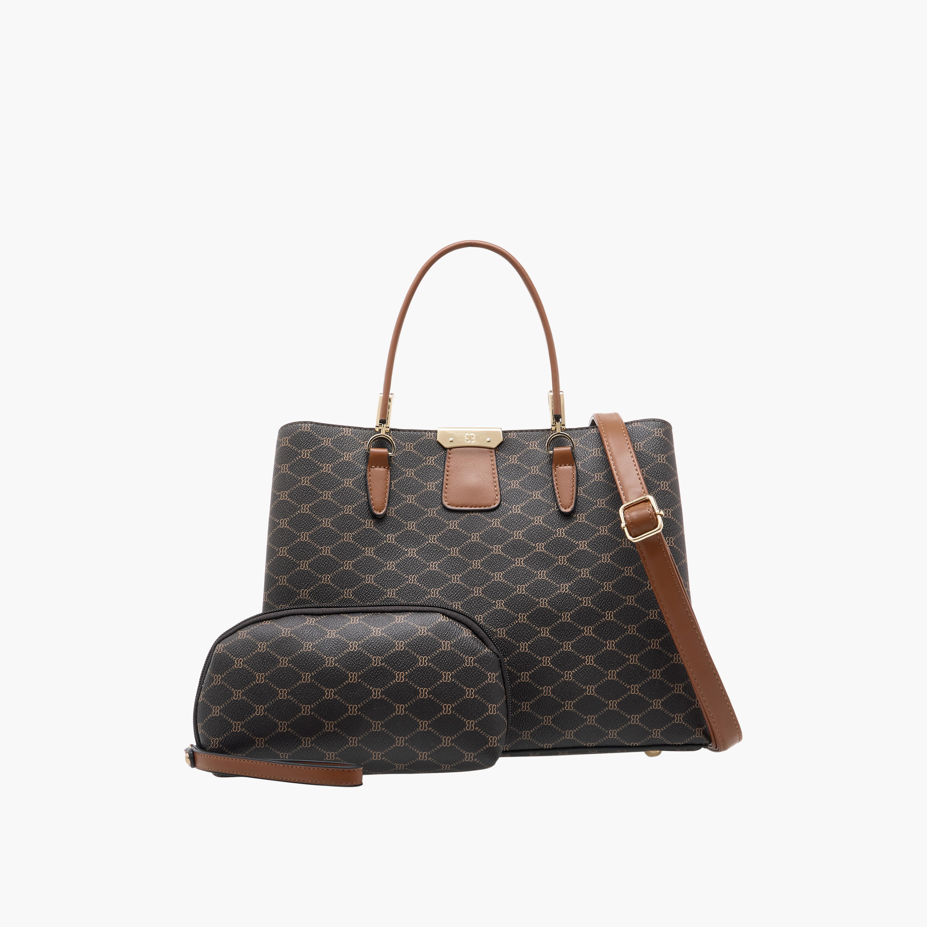 شنطة توتي بمقابض مزدوجة وطبعات مونوجرام ومحفظة بسحاب إغلاق دائري من بيسي لندن-women-bagsandwallets-handbags-image-1