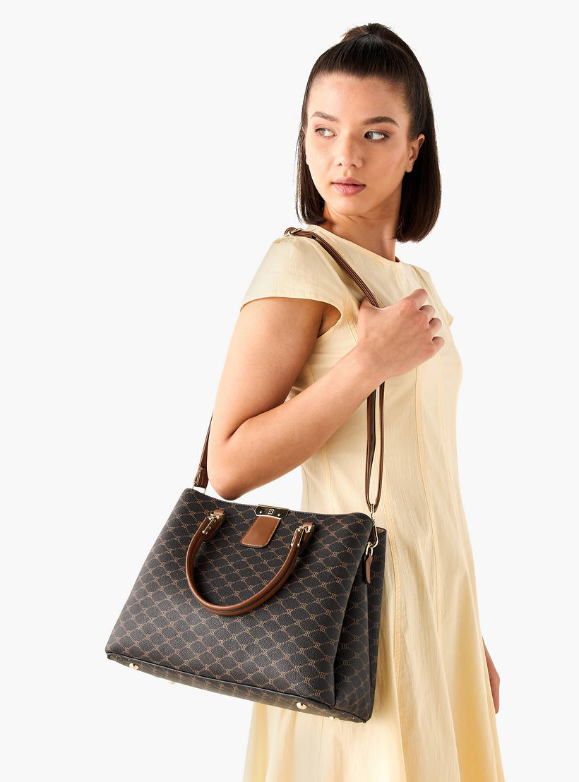 Bessie London Monogram Print Tote Bag with Double Handles and Zip Around Wallet-women-bagsandwallets-handbags-image-2