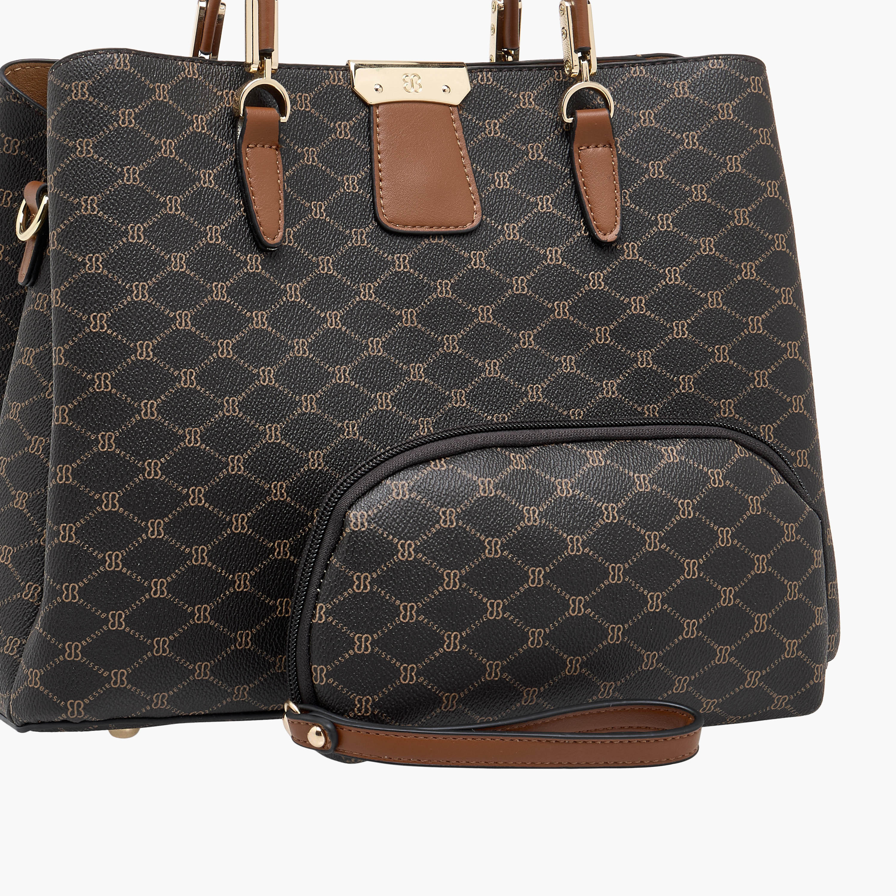 شنطة توتي بمقابض مزدوجة وطبعات مونوجرام ومحفظة بسحاب إغلاق دائري من بيسي لندن-women-bagsandwallets-handbags-image-6