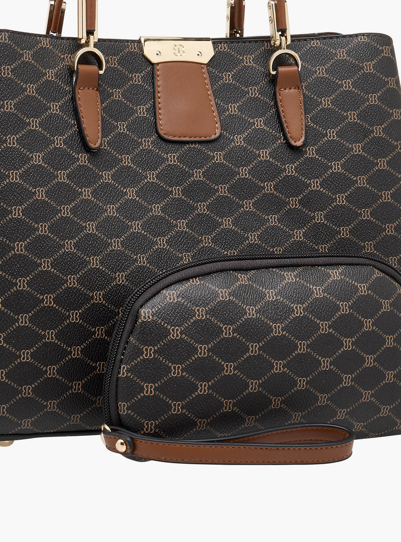 Bessie London Monogram Print Tote Bag with Double Handles and Zip Around Wallet-women-bagsandwallets-handbags-image-6