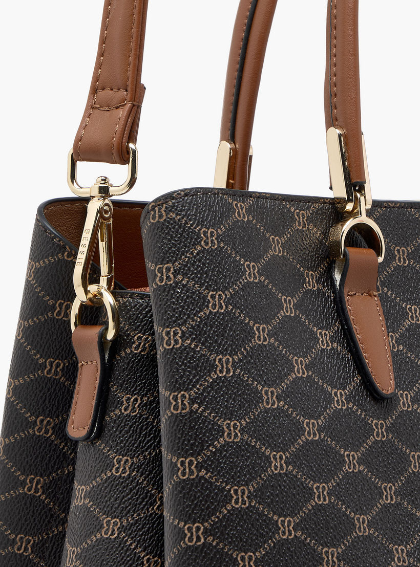 Bessie London Monogram Print Tote Bag with Double Handles and Zip Around Wallet-women-bagsandwallets-handbags-image-7