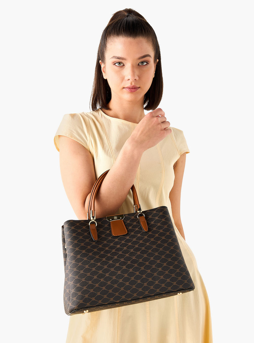 Bessie London Monogram Print Tote Bag with Double Handles and Zip Around Wallet-women-bagsandwallets-handbags-image-9