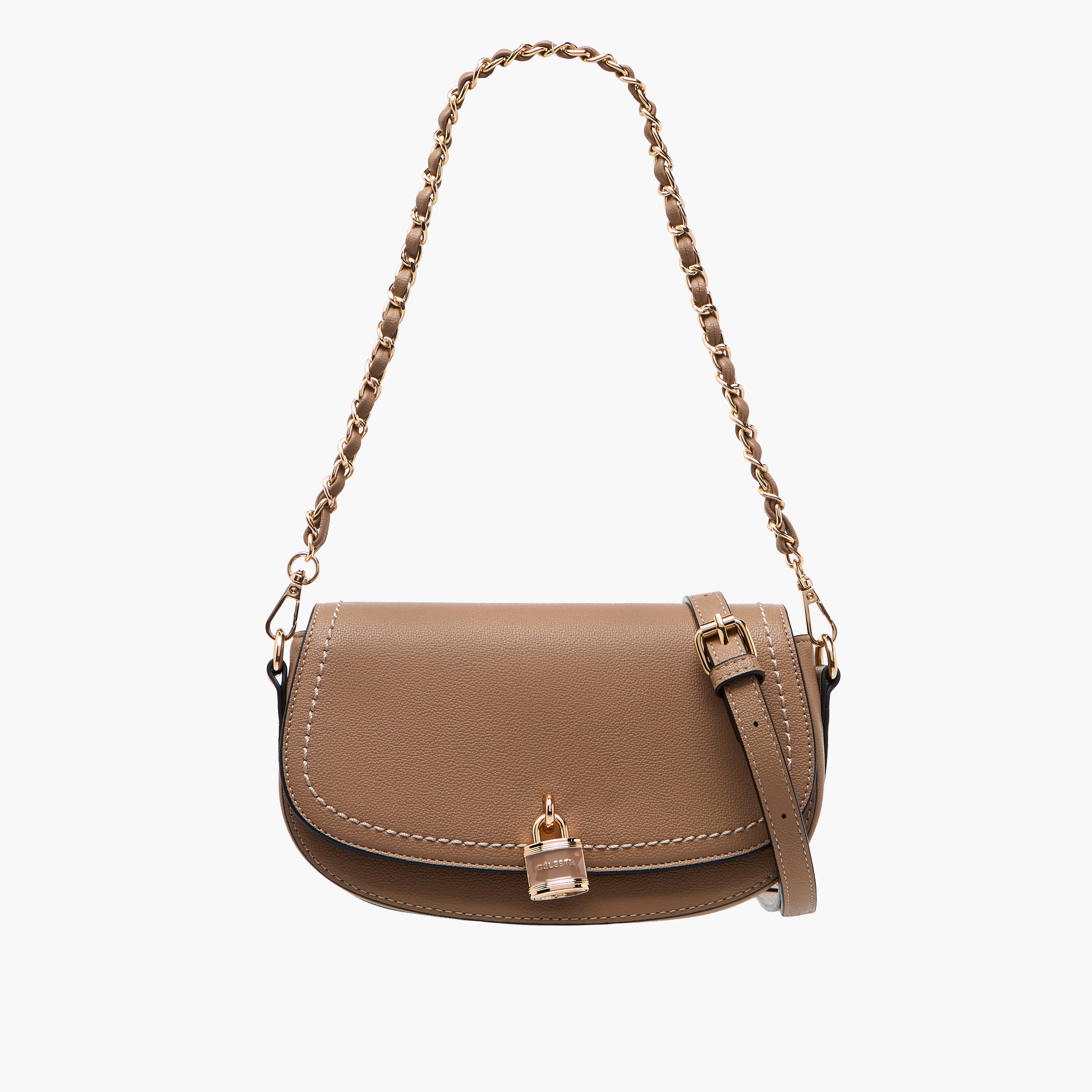 شنطة كروس بودي بحزام قابل للفصل وطية إغلاق وتزيينات قفل من سيليست-women-bagsandwallets-handbags-image-1