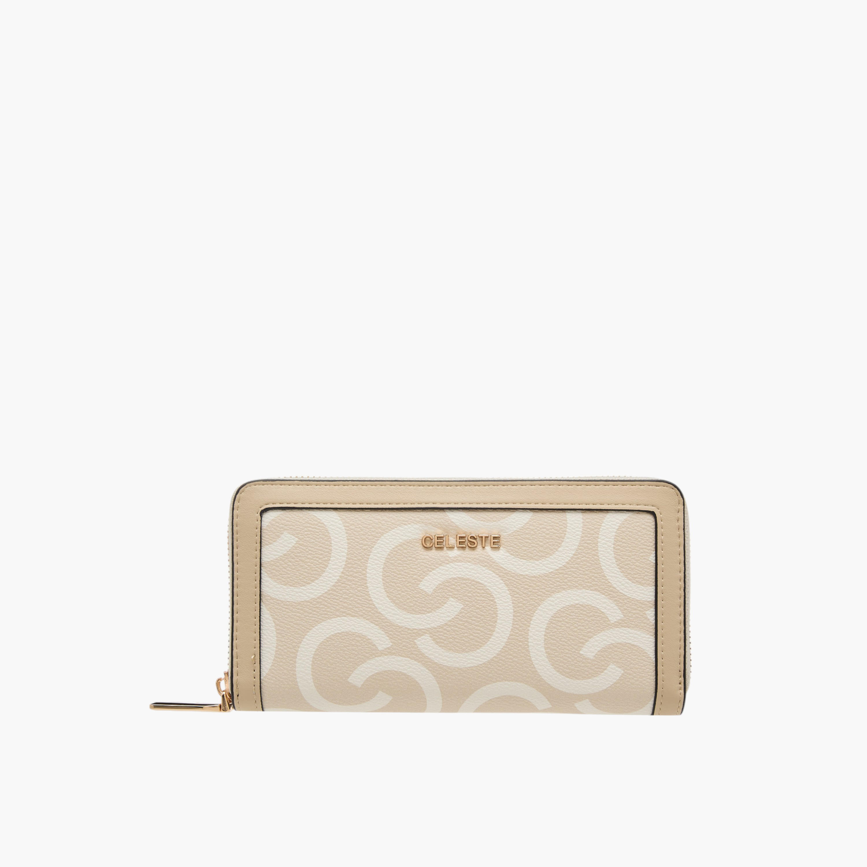 Celeste Monogram Print Wallet with Zip Closure-women-bagsandwallets-wallets-image-1