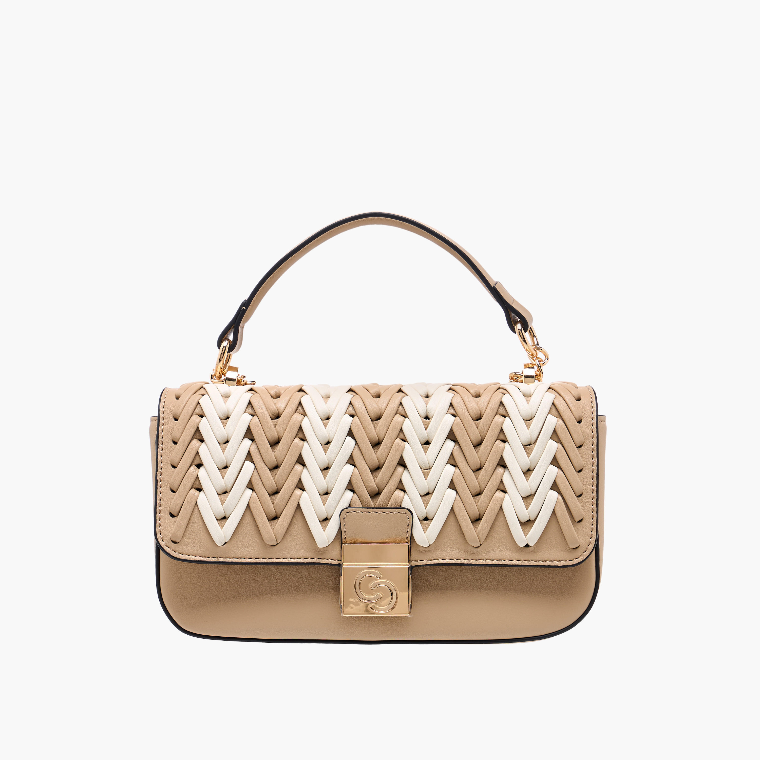 شنطة كروس بودي بارزة الملمس بحزام سلسلة وطية إغلاق من سيليست-women-bagsandwallets-handbags-image-1