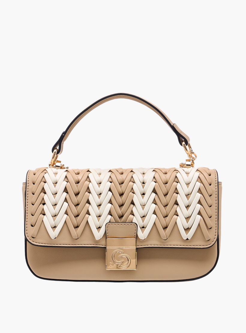 شنطة كروس بودي بارزة الملمس بحزام سلسلة وطية إغلاق من سيليست-women-bagsandwallets-handbags-image-1