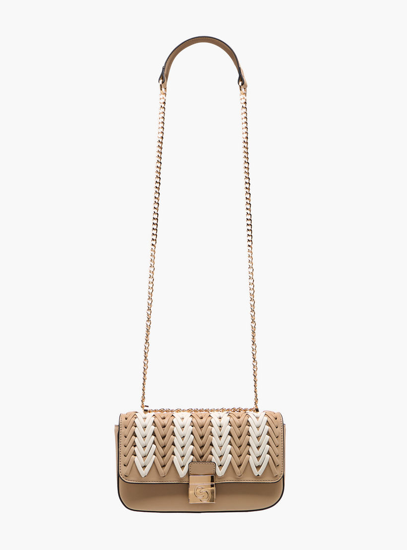 شنطة كروس بودي بارزة الملمس بحزام سلسلة وطية إغلاق من سيليست-women-bagsandwallets-handbags-image-3