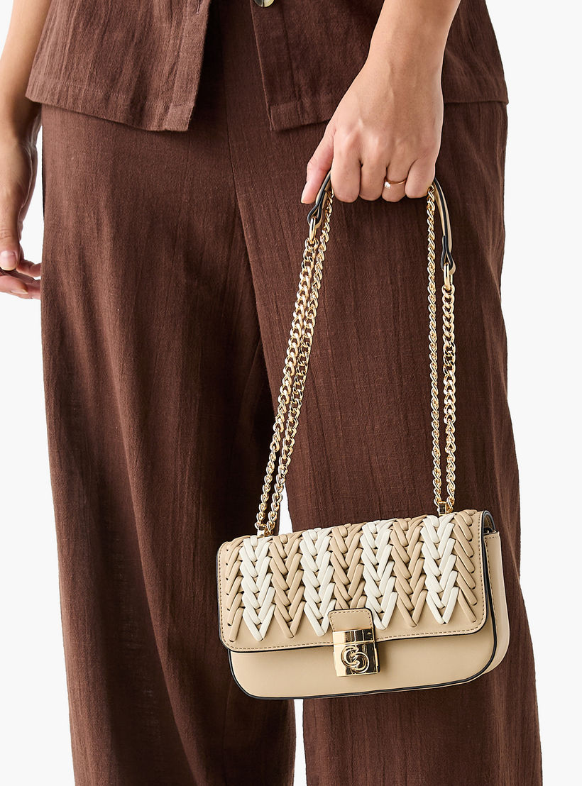شنطة كروس بودي بارزة الملمس بحزام سلسلة وطية إغلاق من سيليست-women-bagsandwallets-handbags-image-2