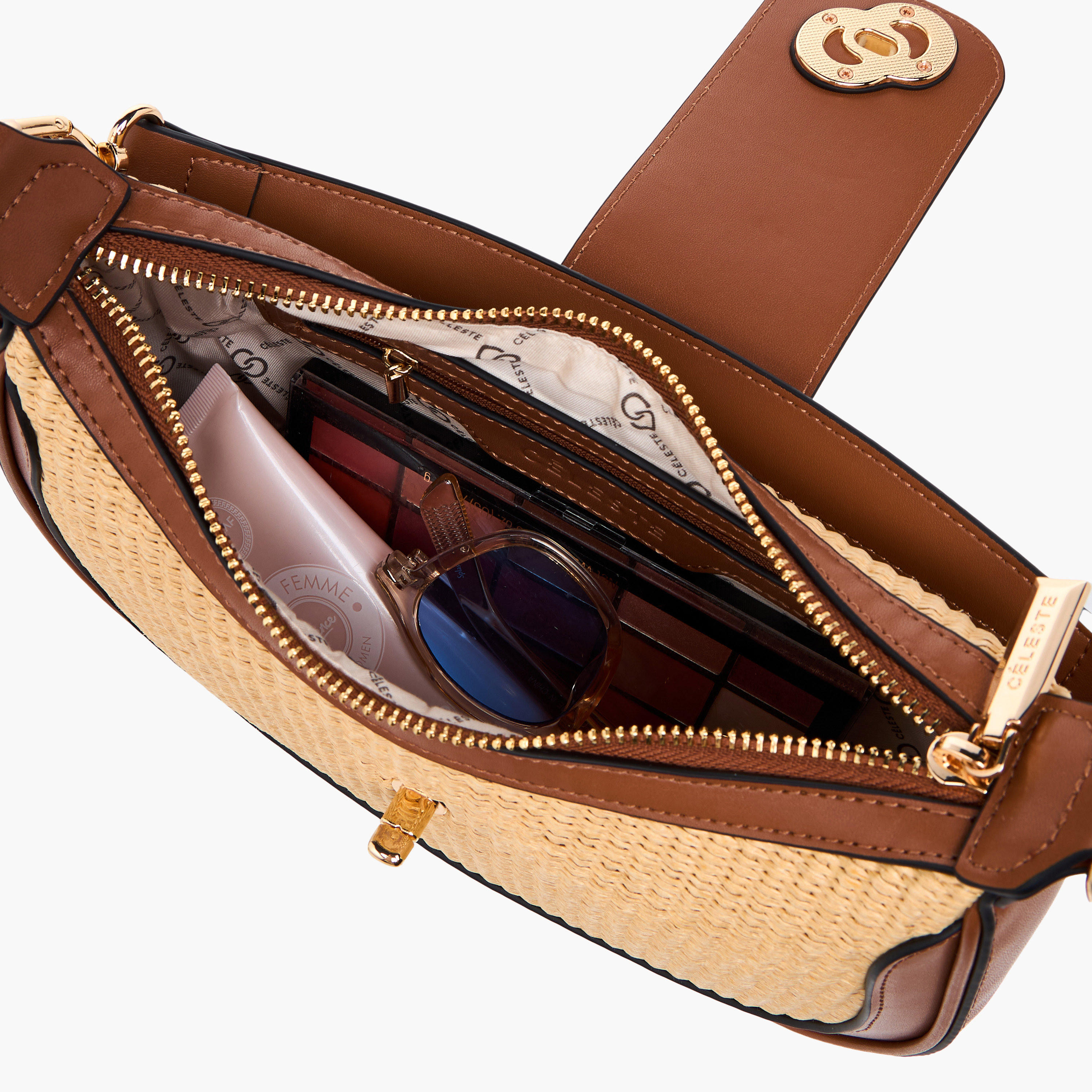 Celeste Textured Shoulder Bag with Detachable Strap and Zip Closure-women-bagsandwallets-handbags-image-8