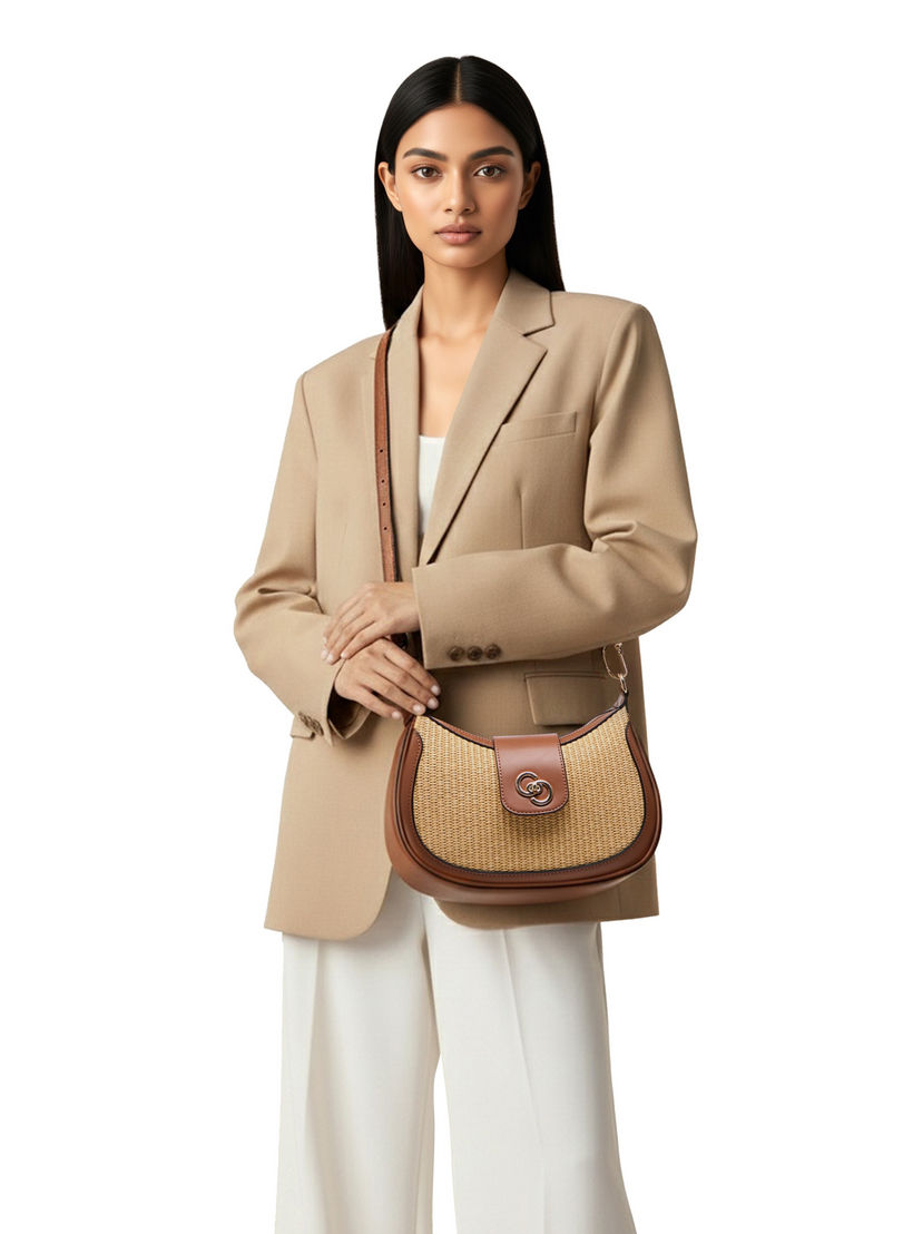 Celeste Textured Shoulder Bag with Detachable Strap and Zip Closure-women-bagsandwallets-handbags-image-2