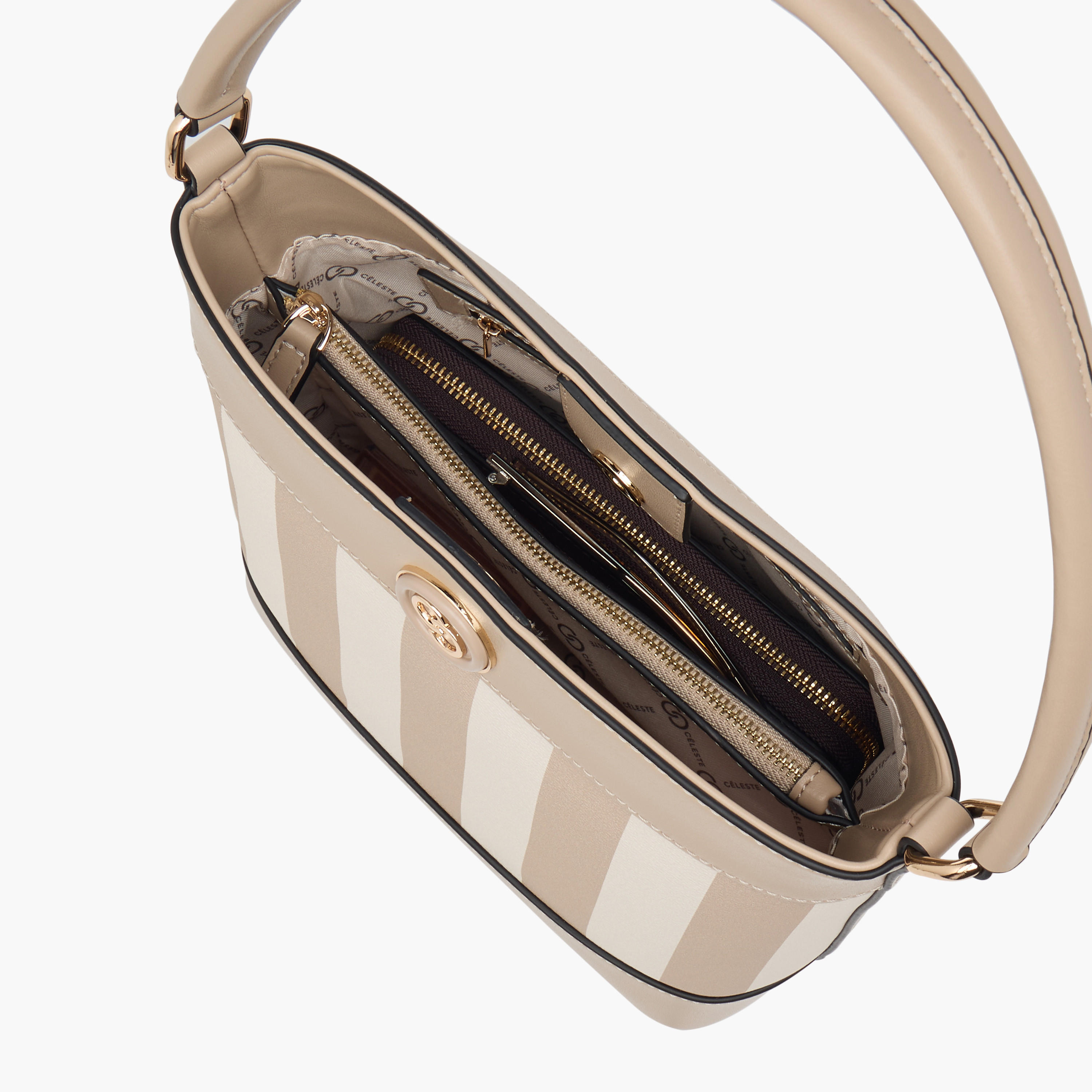 شنطة دلو مخططة بحزام قابل للفصل من سيليست-women-bagsandwallets-handbags-image-1