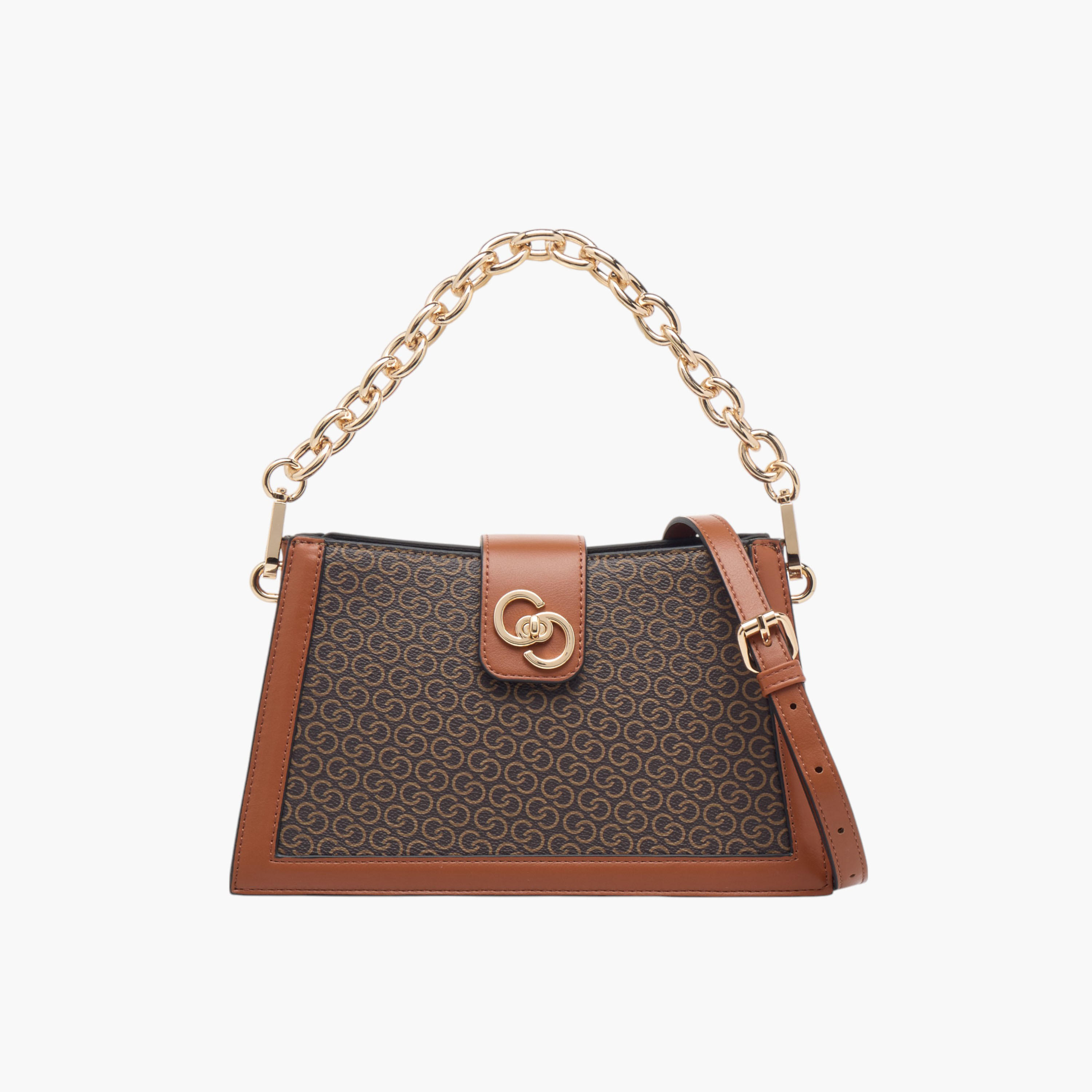 Celeste Monogram Print Shoulder Bag with Zip Closure and Chain Strap-women-bagsandwallets-handbags-image-1