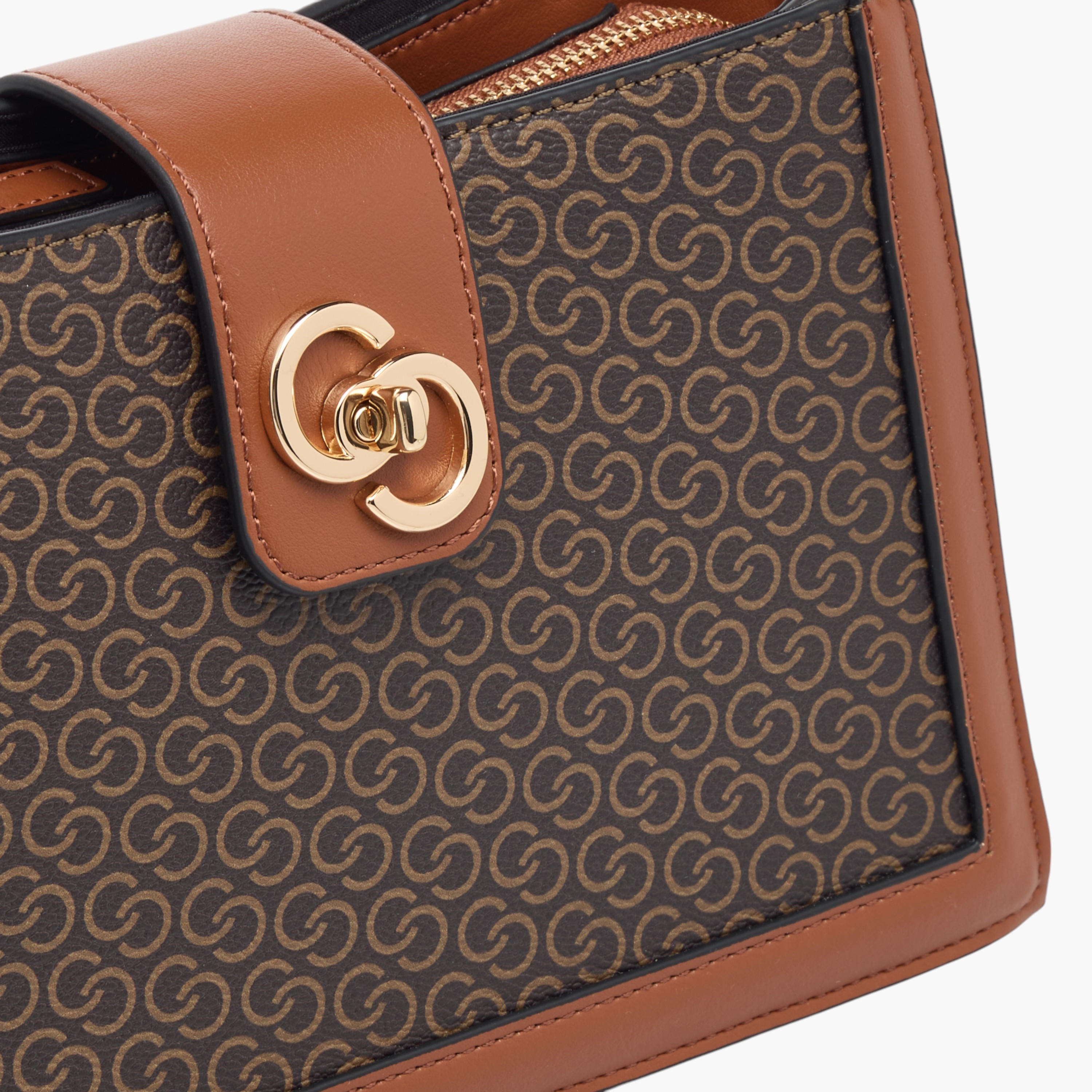 Celeste Monogram Print Shoulder Bag with Zip Closure and Chain Strap-women-bagsandwallets-handbags-image-5