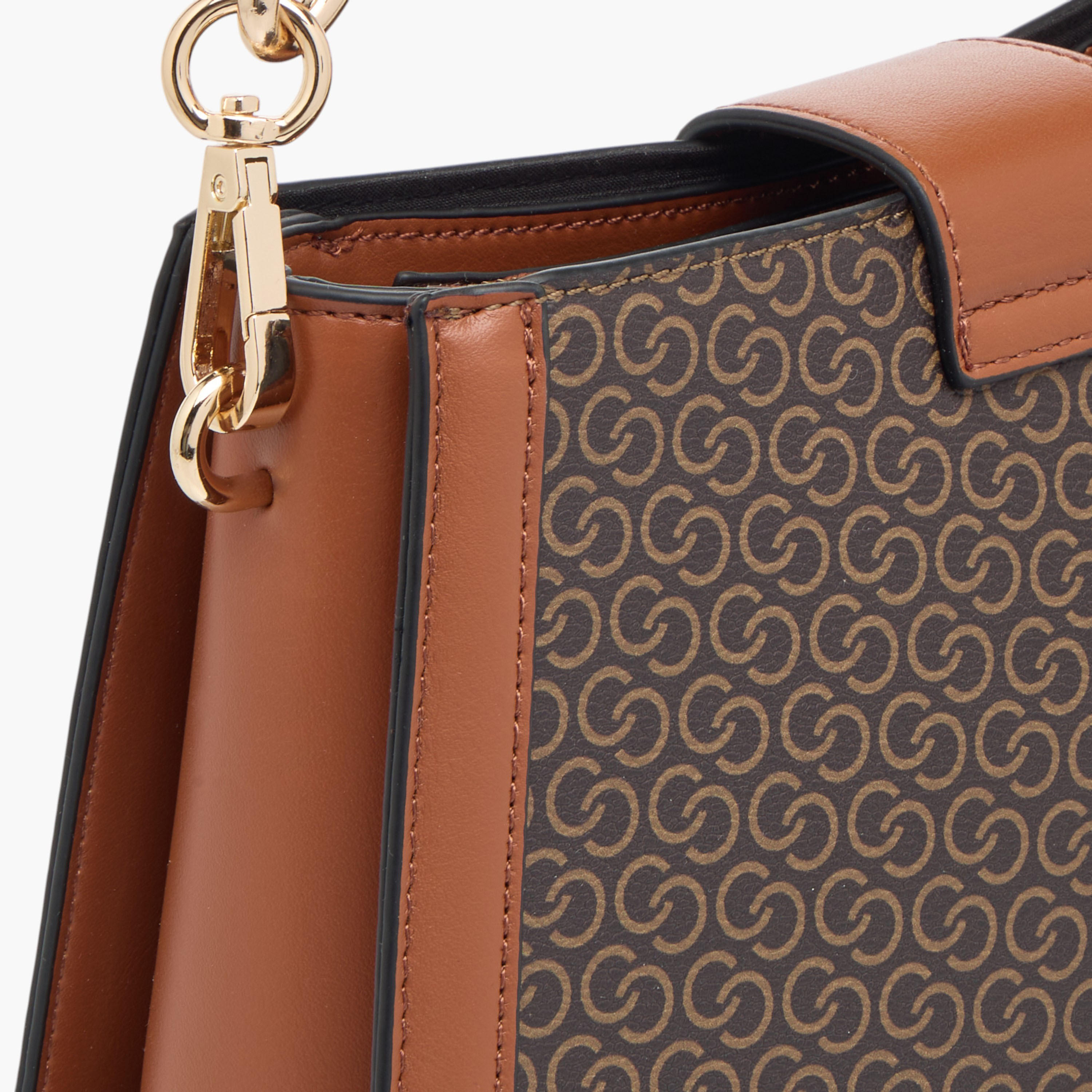 Celeste Monogram Print Shoulder Bag with Zip Closure and Chain Strap-women-bagsandwallets-handbags-image-6