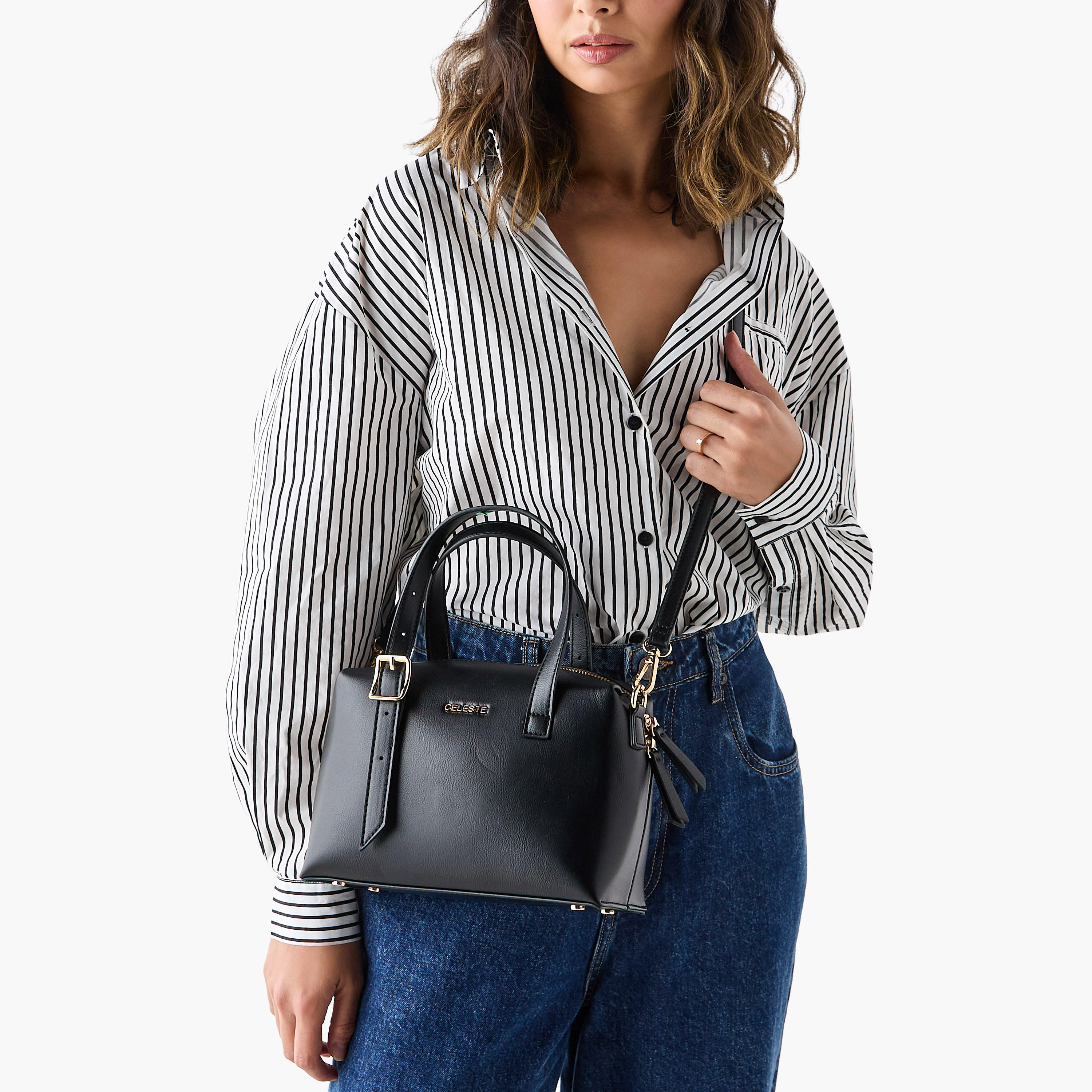 Celeste Solid Tote Bag with Zip Closure and Adjustable Strap-women-bagsandwallets-handbags-image-8