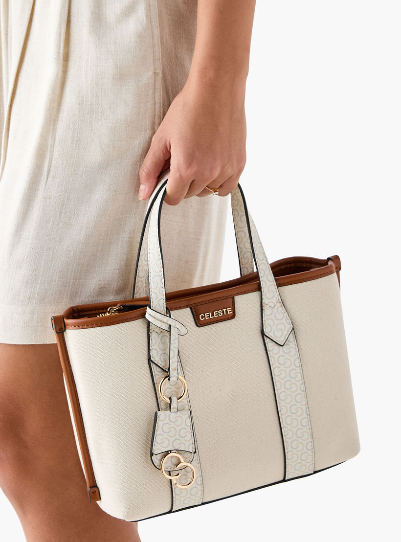 Celeste Monogram Textured Tote Bag with Double Handles and Detachable Strap-women-bagsandwallets-handbags-image-2