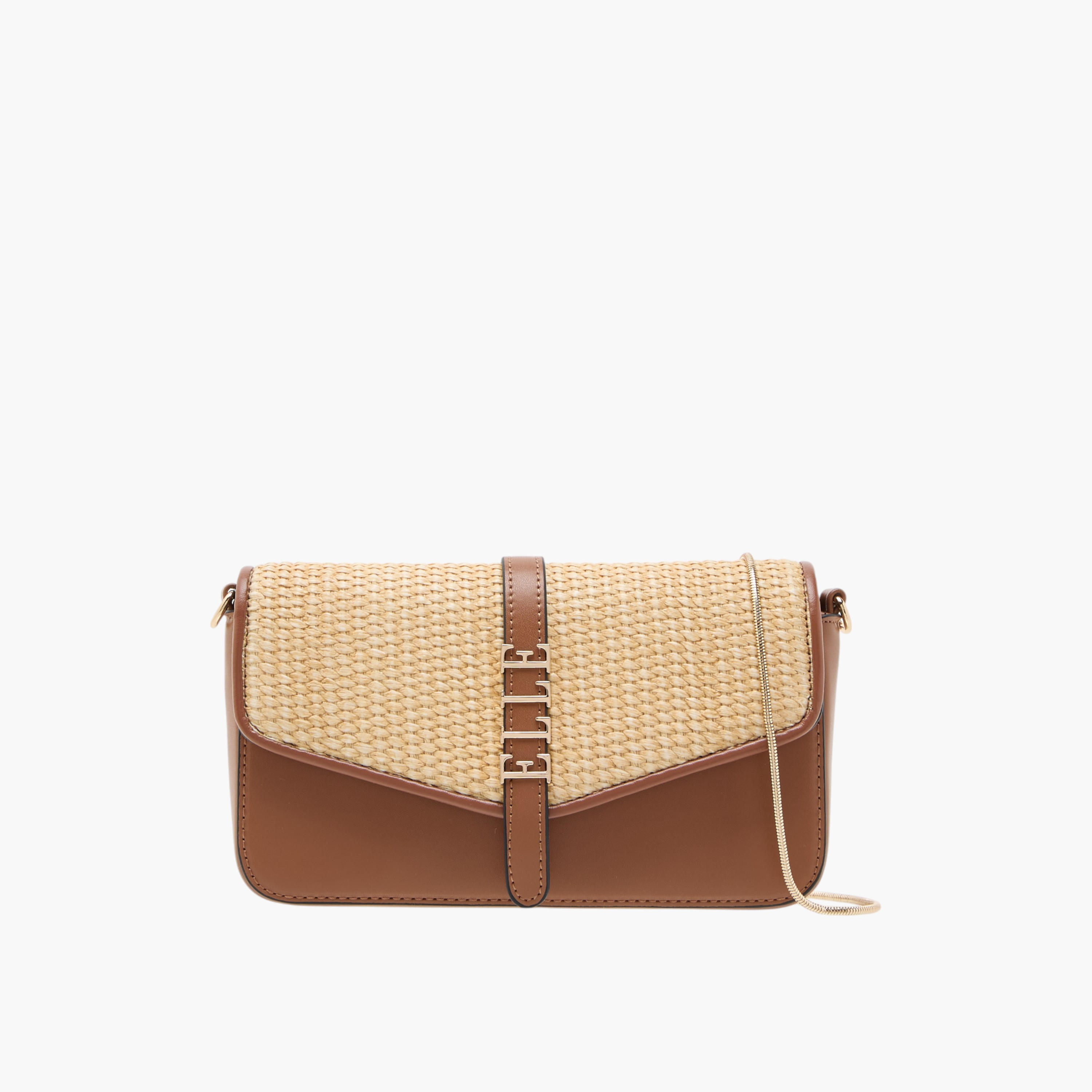 Elle Textured Crossbody Bag with Chain Strap and Button Closure-women-bagsandwallets-handbags-image-1