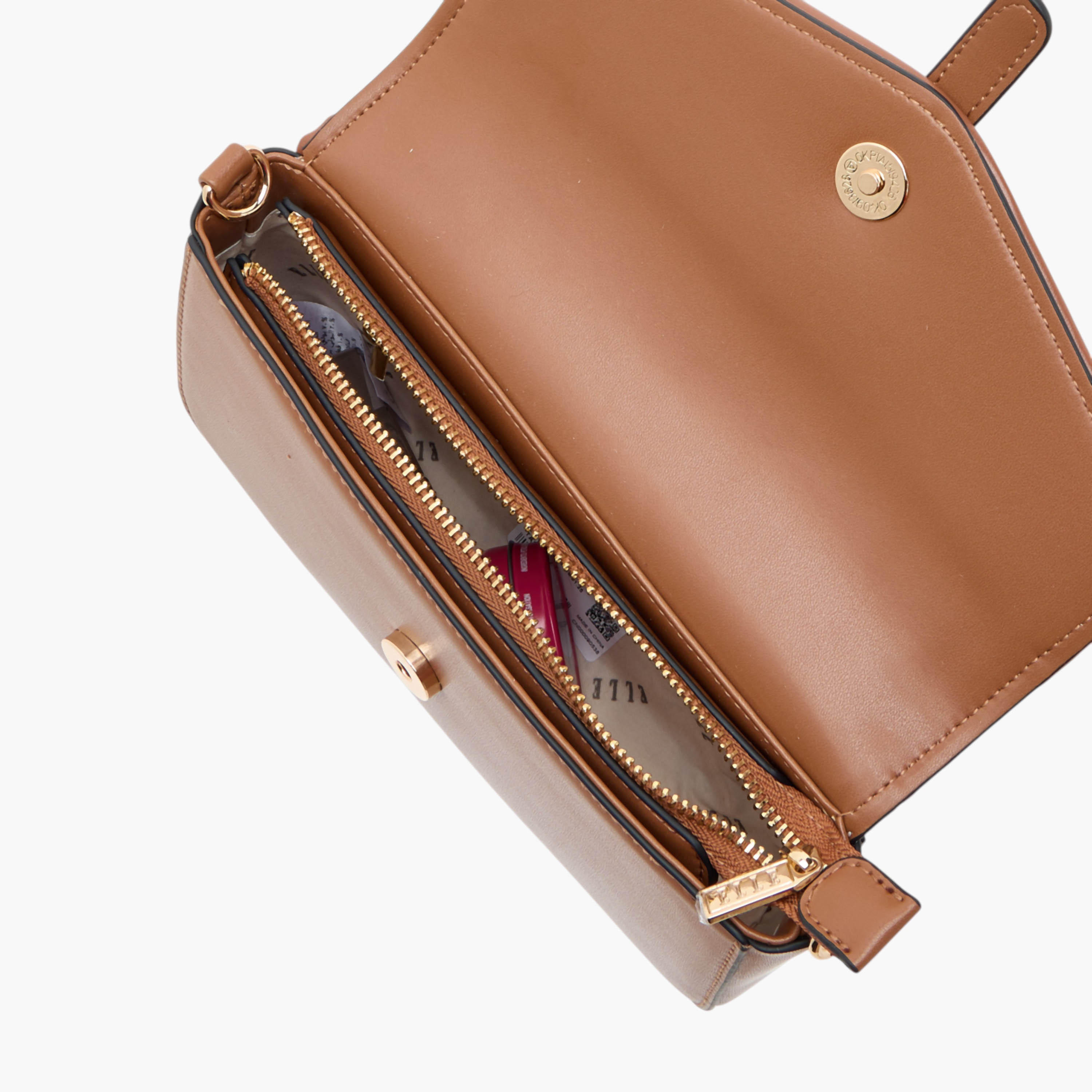 Elle Textured Crossbody Bag with Chain Strap and Button Closure-women-bagsandwallets-handbags-image-8
