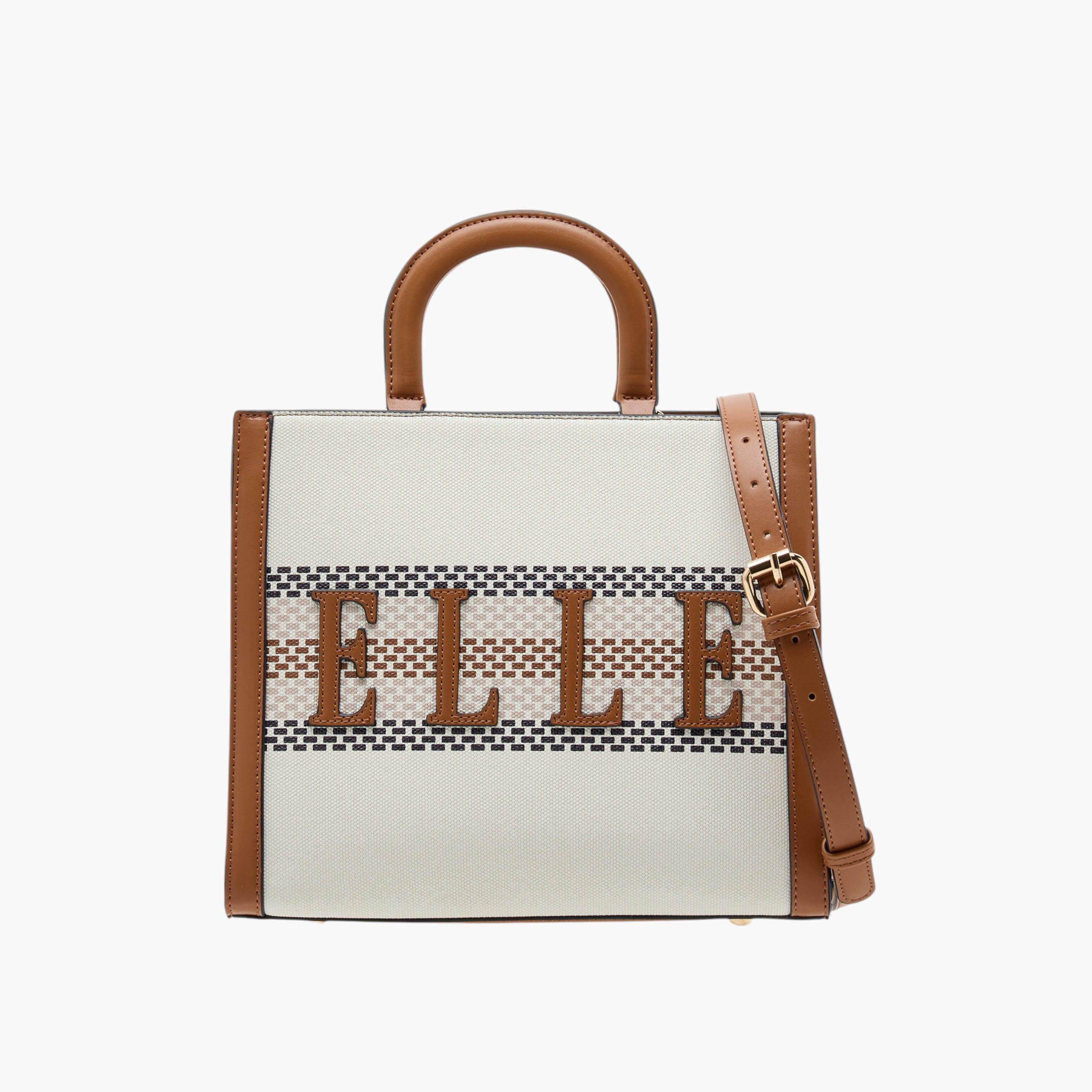 Elle Logo Detail Tote Bag with Double Handle and Zip Closure-women-bagsandwallets-handbags-image-1