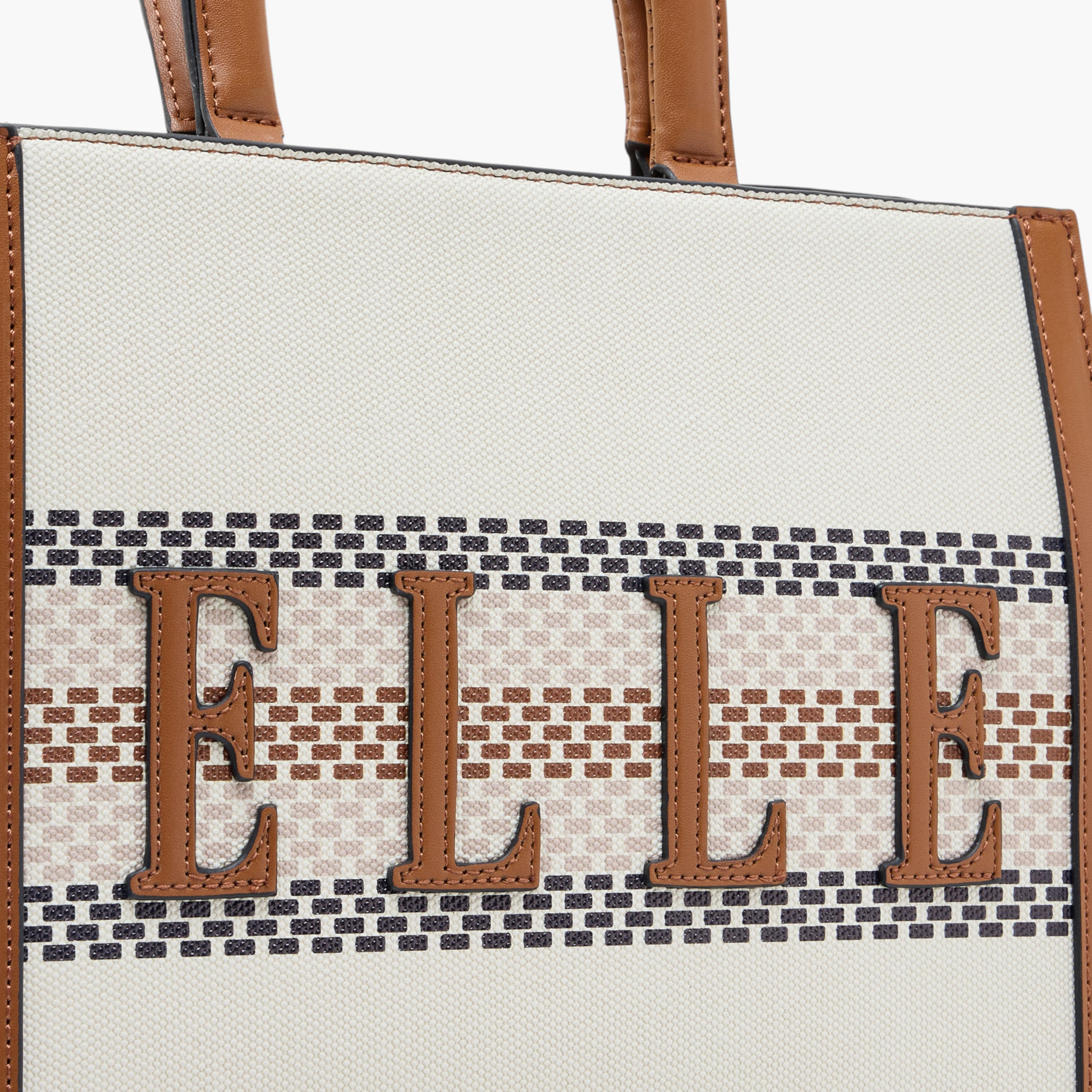 Elle Logo Detail Tote Bag with Double Handle and Zip Closure-women-bagsandwallets-handbags-image-6