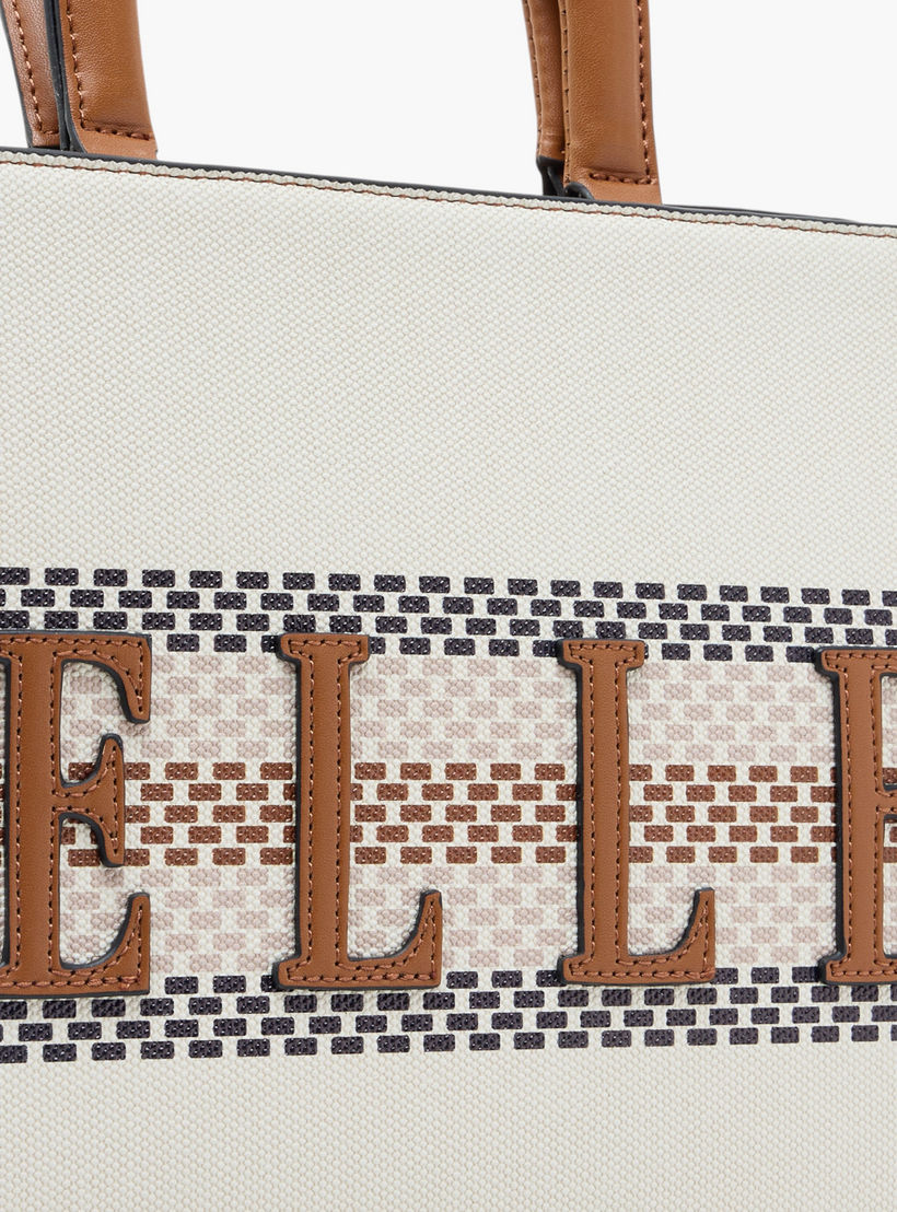 Elle Logo Detail Tote Bag with Double Handle and Zip Closure-women-bagsandwallets-handbags-image-6