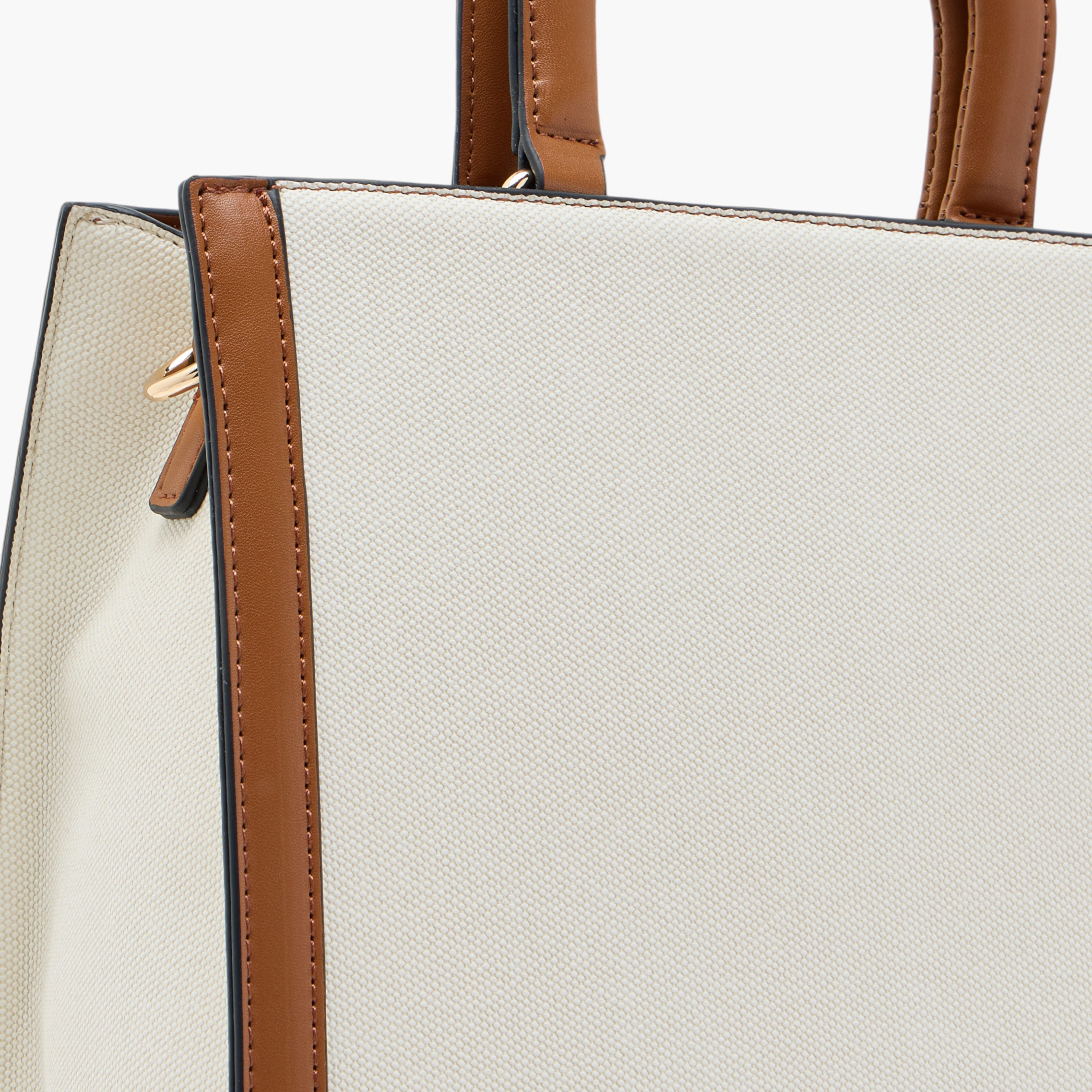 Elle Logo Detail Tote Bag with Double Handle and Zip Closure-women-bagsandwallets-handbags-image-7